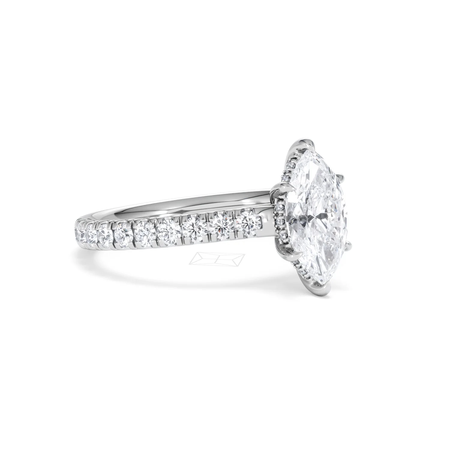 Amora Marquise 1.47ct Hidden Halo Engagement Ring With Side Stone Set in Platinum - Image 16
