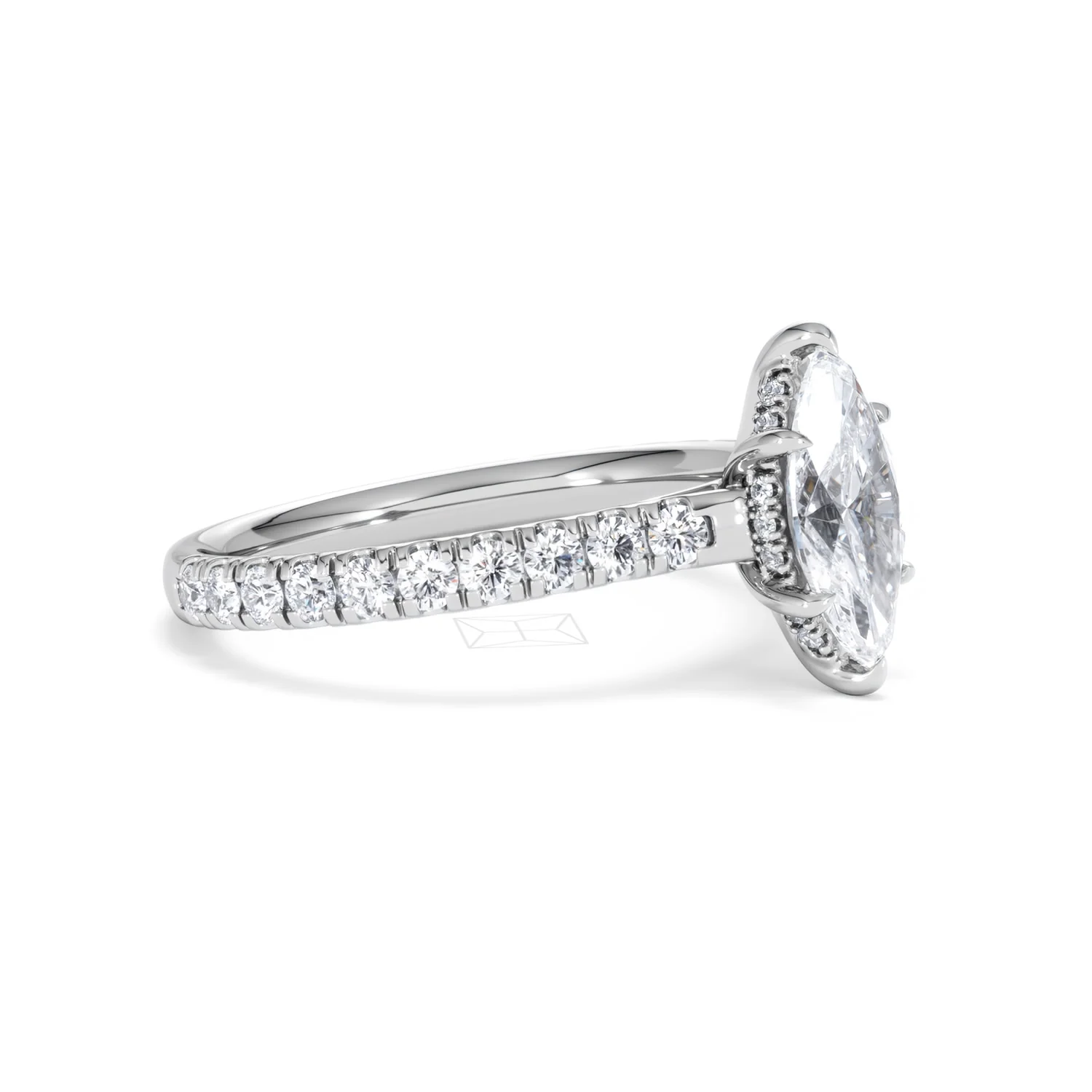 Amora Marquise 1.47ct Hidden Halo Engagement Ring With Side Stone Set in Platinum - Image 20