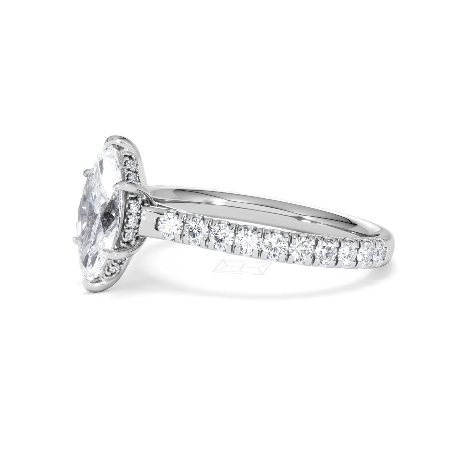 Amora Marquise 1.47ct Hidden Halo Engagement Ring With Side Stone Set in Platinum - Image 75