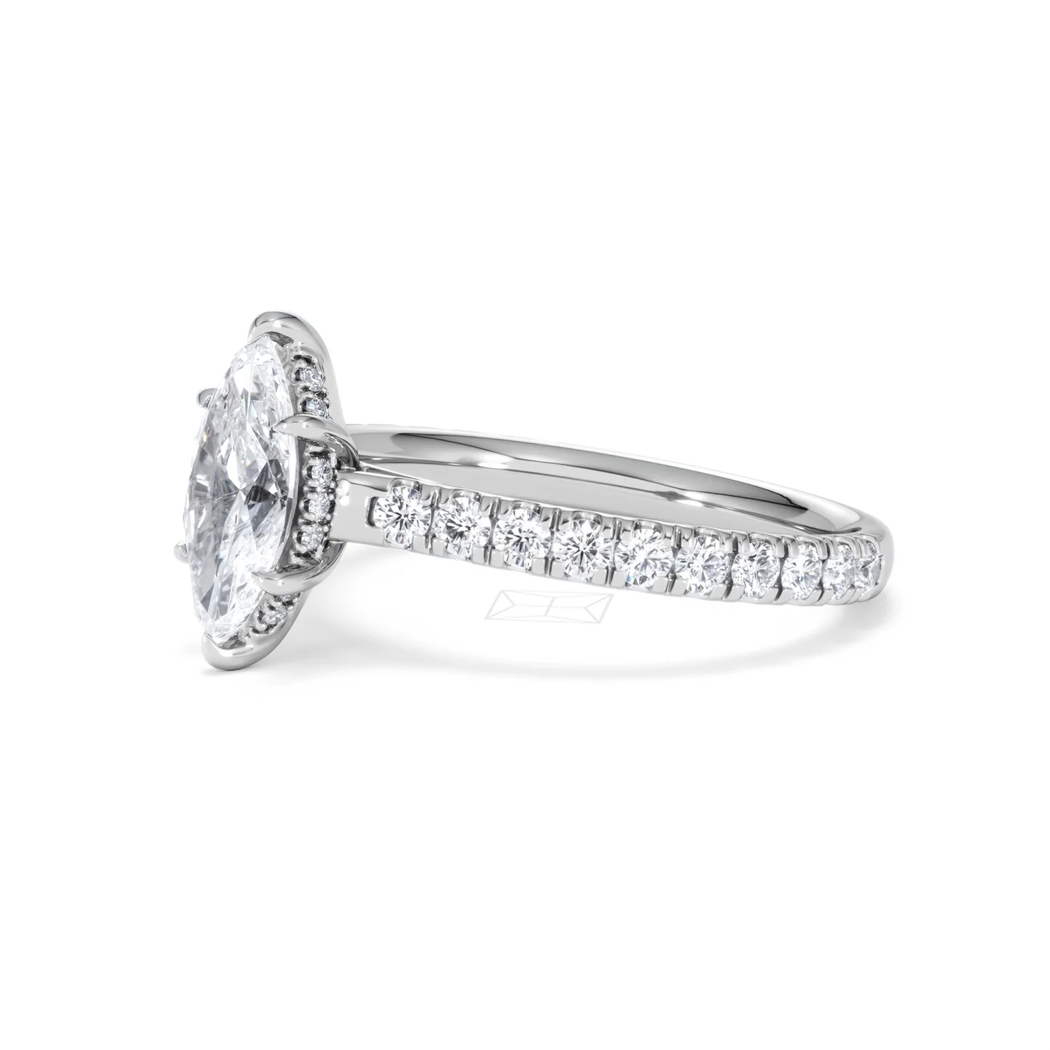 Amora Marquise 1.47ct Hidden Halo Engagement Ring With Side Stone Set in Platinum - Image 76