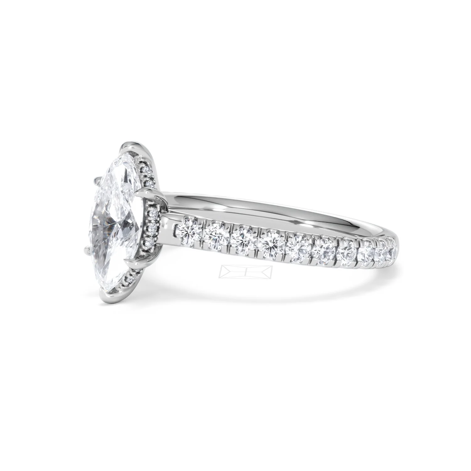 Amora Marquise 1.47ct Hidden Halo Engagement Ring With Side Stone Set in Platinum - Image 77