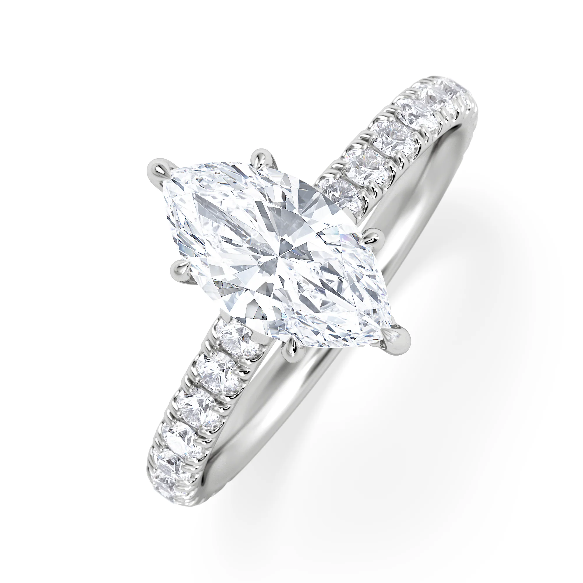 Amora Marquise 1.47ct Hidden Halo Lab Diamond Engagement Ring with Side Stones Set in 18K White Gold
