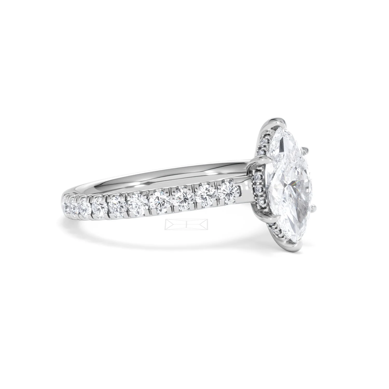 Amora Marquise 1.47ct Hidden Halo Lab Diamond Engagement Ring with Side Stones Set in 18K White Gold - Image 18