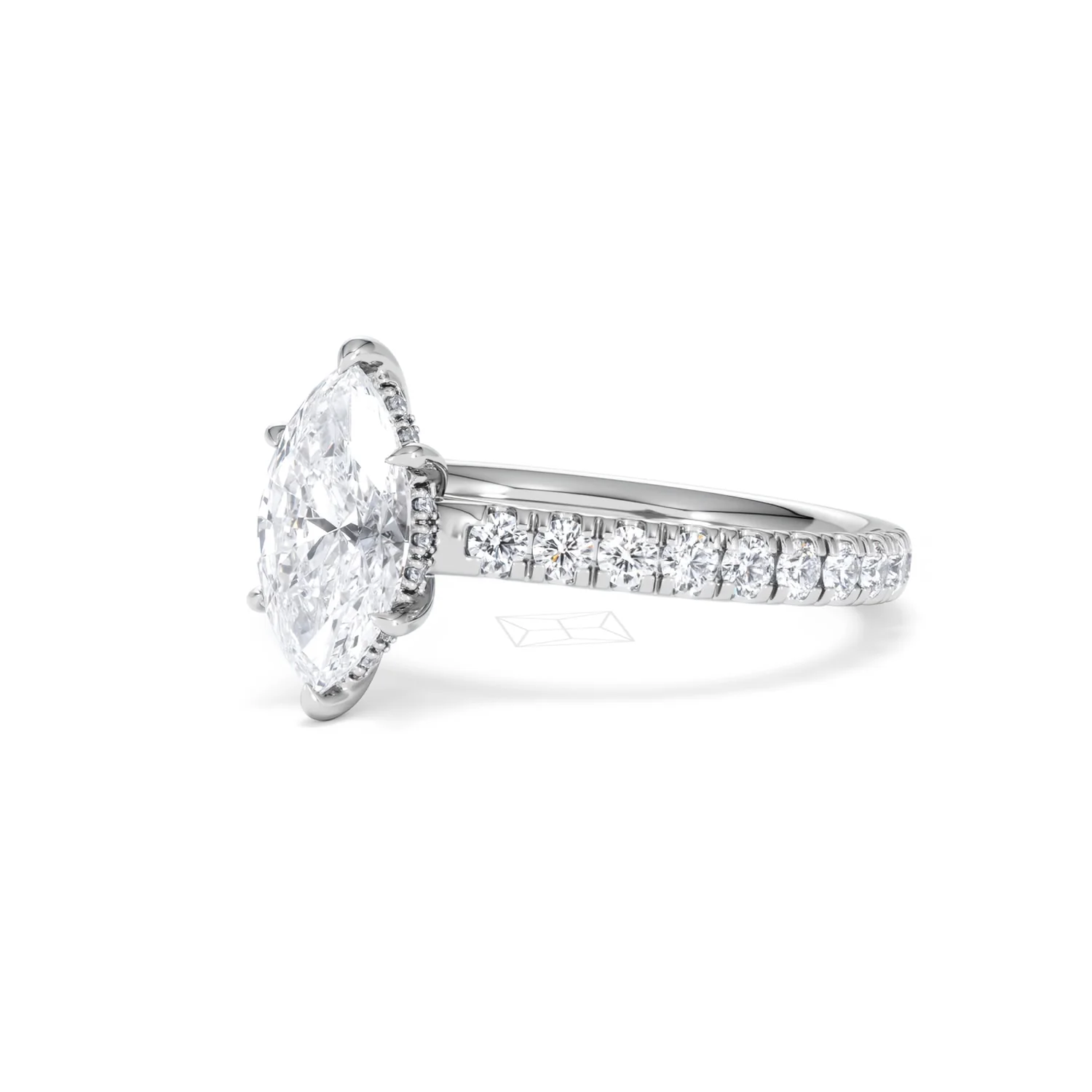 Amora Marquise 1.47ct Hidden Halo Lab Diamond Engagement Ring with Side Stones Set in 18K White Gold - Image 80