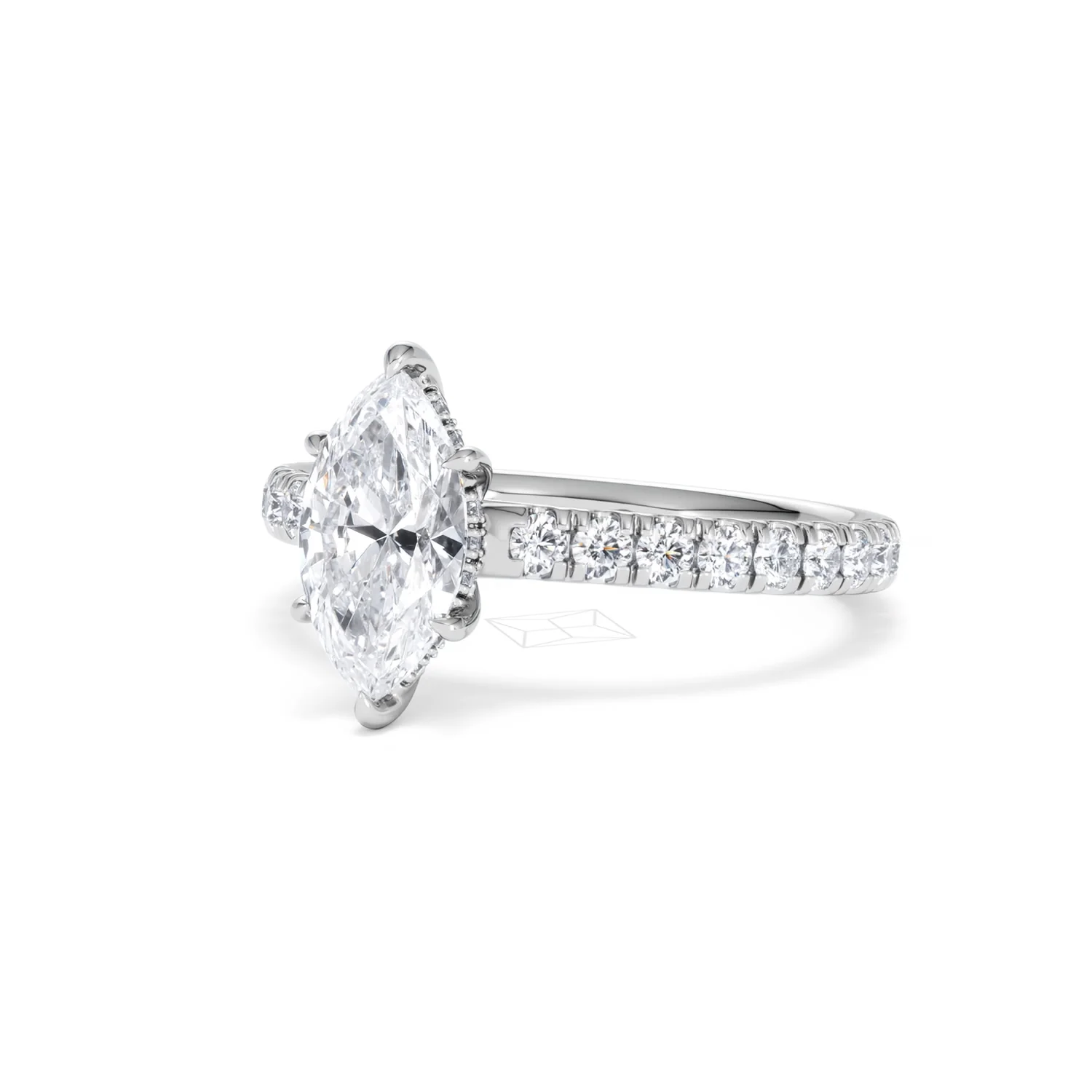 Amora Marquise 1.47ct Hidden Halo Lab Diamond Engagement Ring with Side Stones Set in 18K White Gold - Image 82