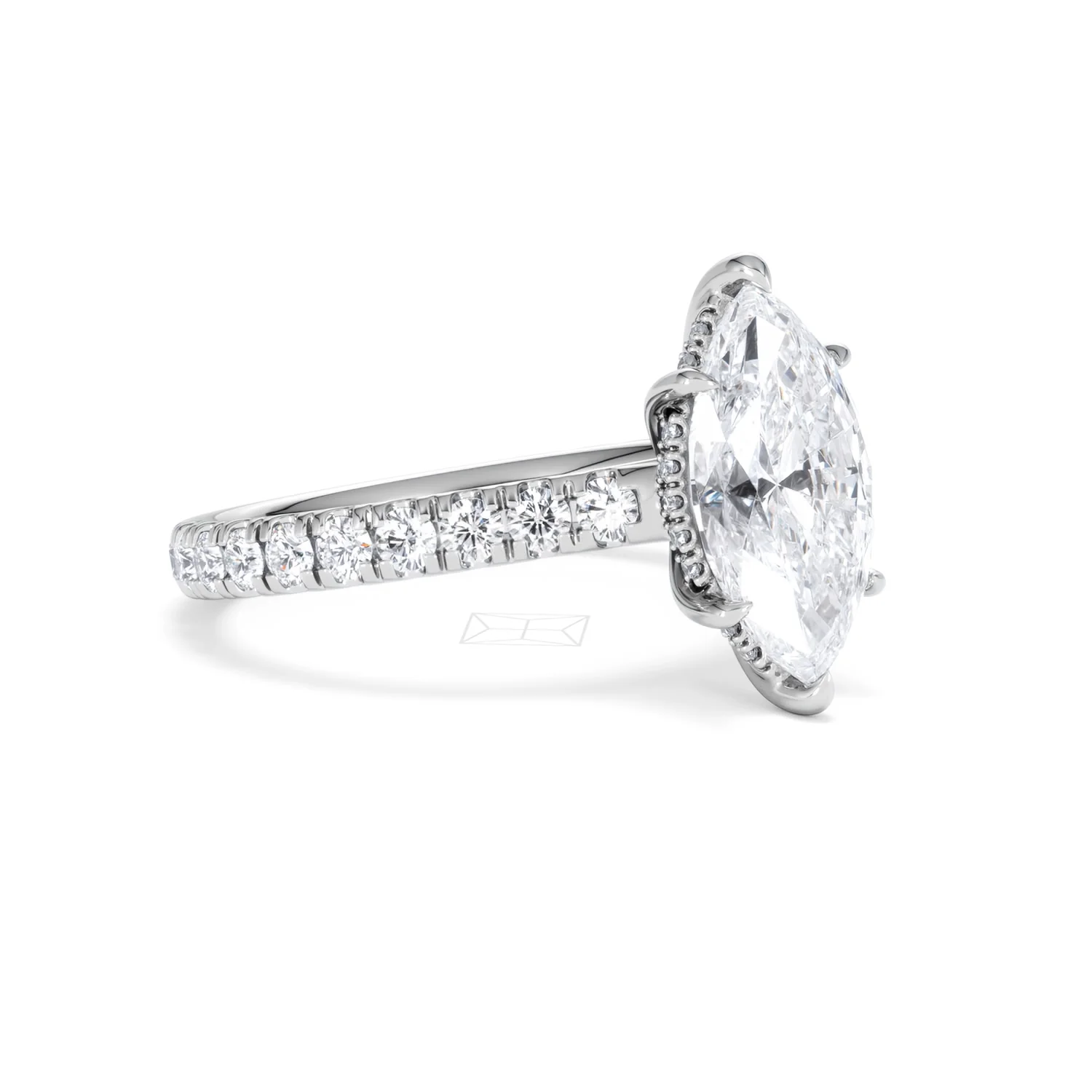 Amora Marquise 2.55ct Hidden Halo Lab Diamond Engagement Ring With Side Stones Set in 18K White Gold - Image 17