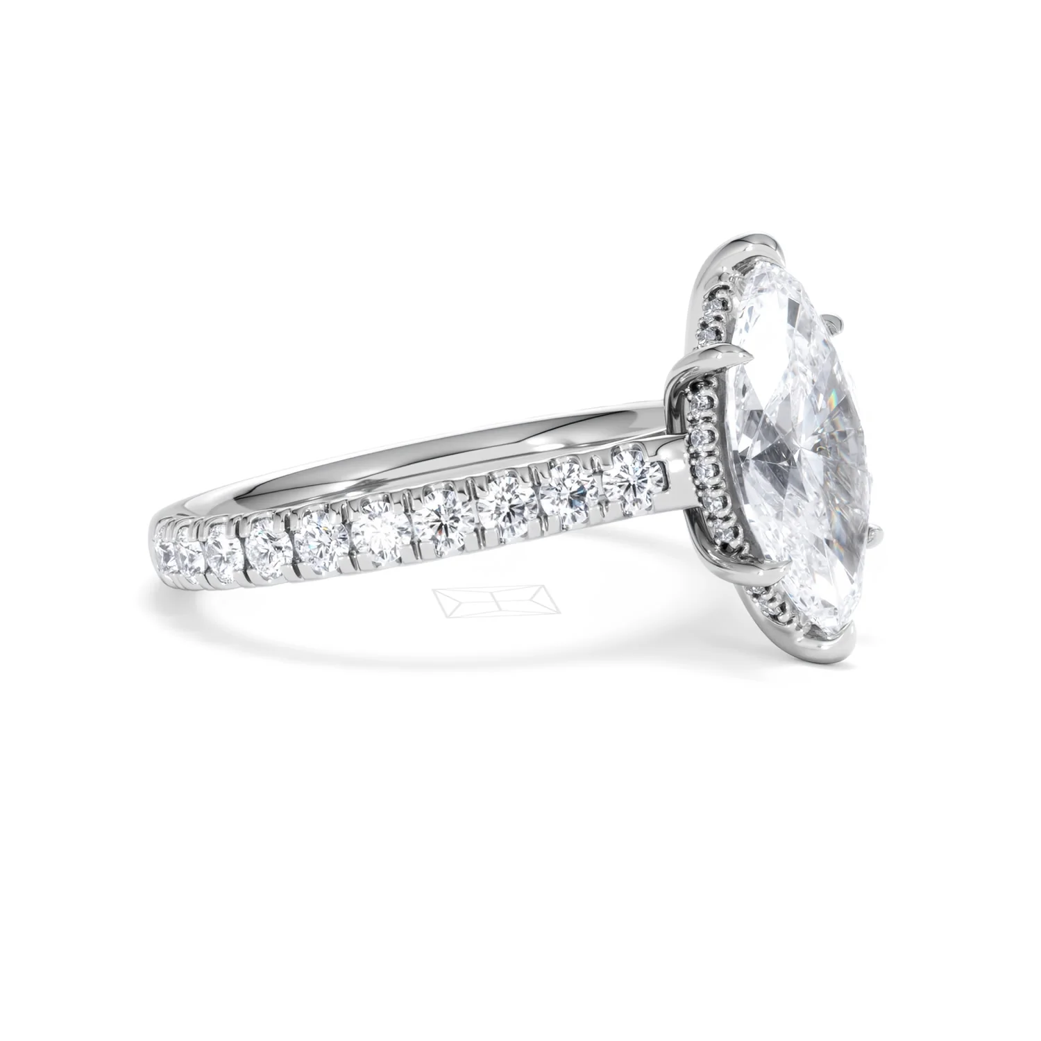 Amora Marquise 2.55ct Hidden Halo Lab Diamond Engagement Ring With Side Stones Set in 18K White Gold - Image 20