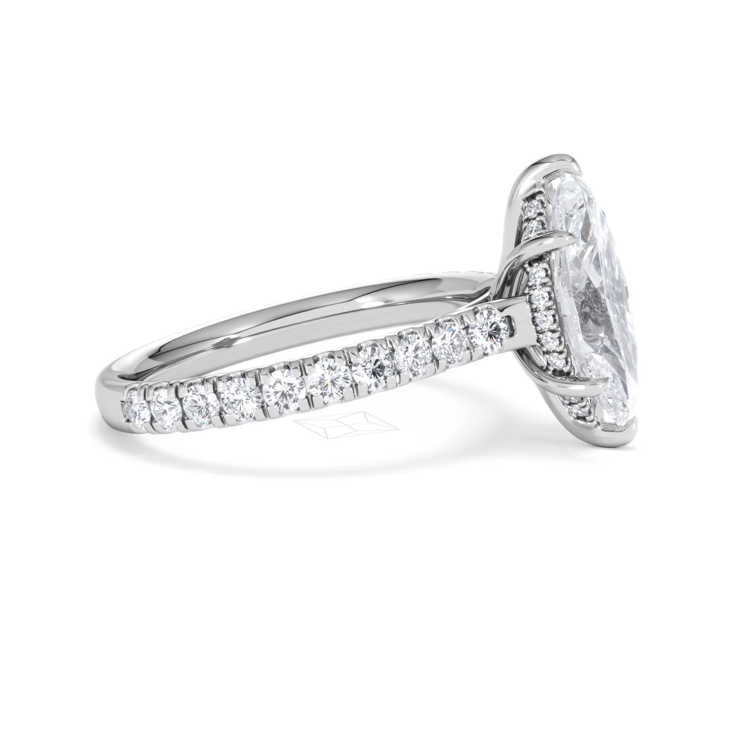 Amora Marquise 2.55ct Hidden Halo Lab Diamond Engagement Ring With Side Stones Set in 18K White Gold - Image 24