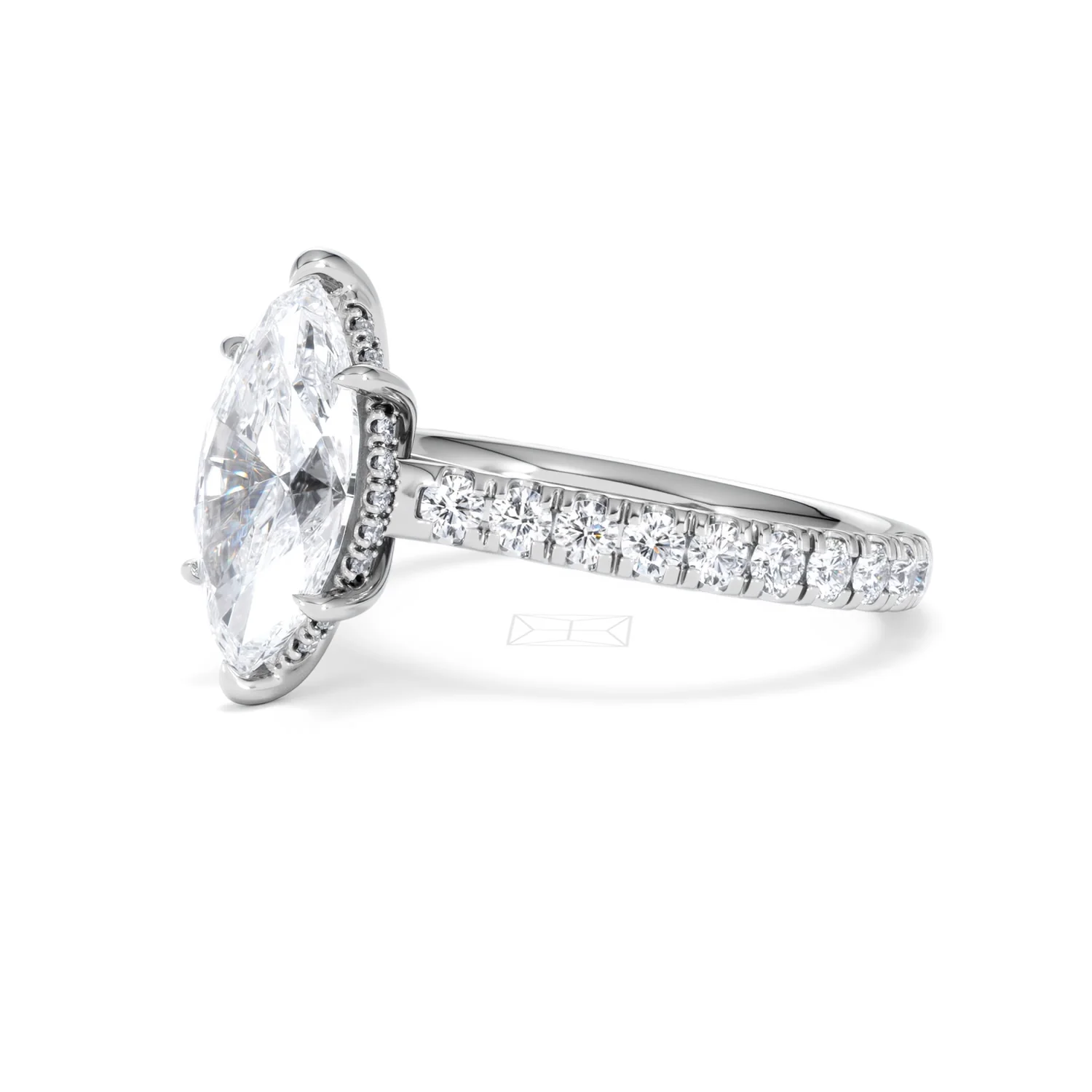 Amora Marquise 2.55ct Hidden Halo Lab Diamond Engagement Ring With Side Stones Set in 18K White Gold - Image 77