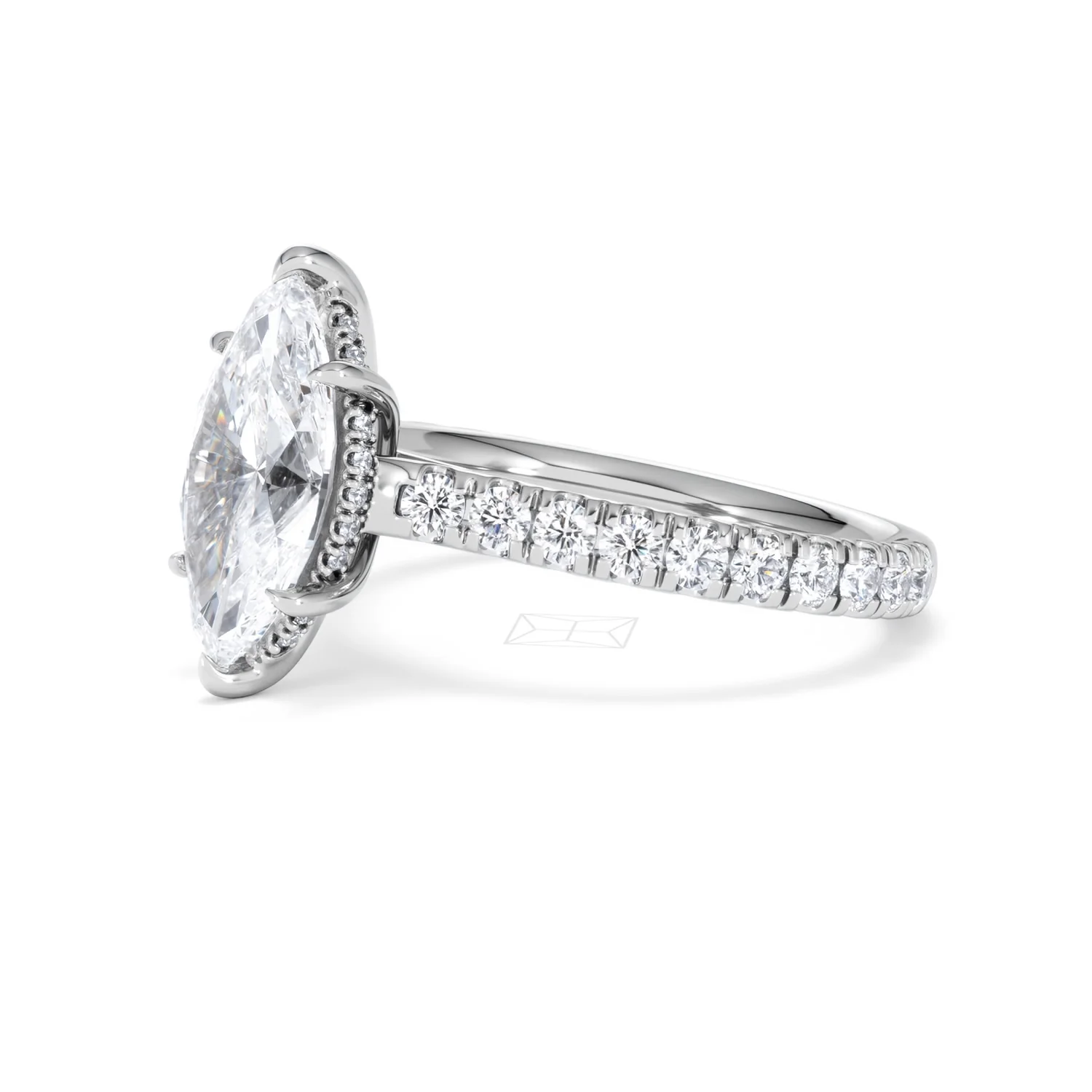 Amora Marquise 2.55ct Hidden Halo Lab Diamond Engagement Ring With Side Stones Set in Platinum - Image 76