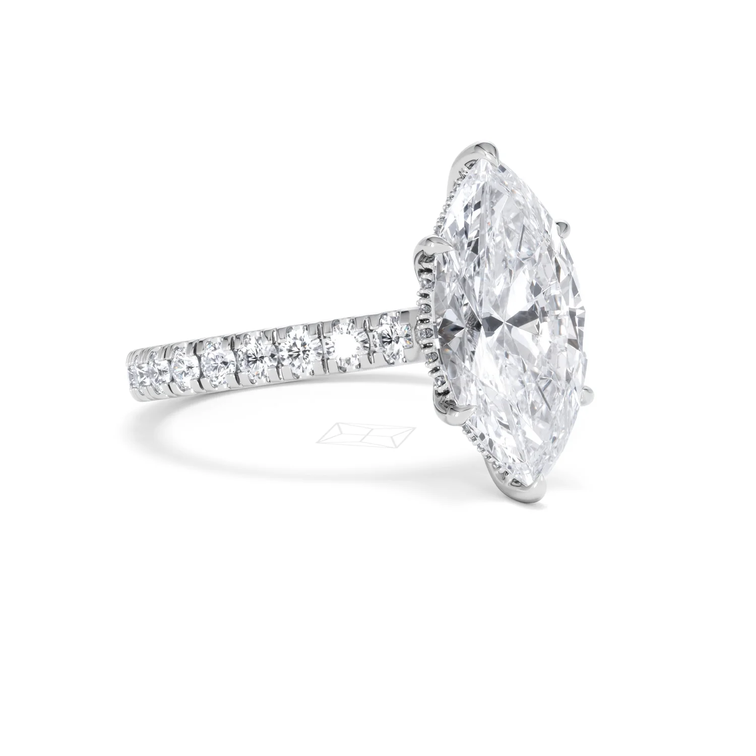 Amora Marquise 3.36ct Hidden Halo Lab Diamond Engagement Ring With Side Stones Set in 18K White Gold - Image 15