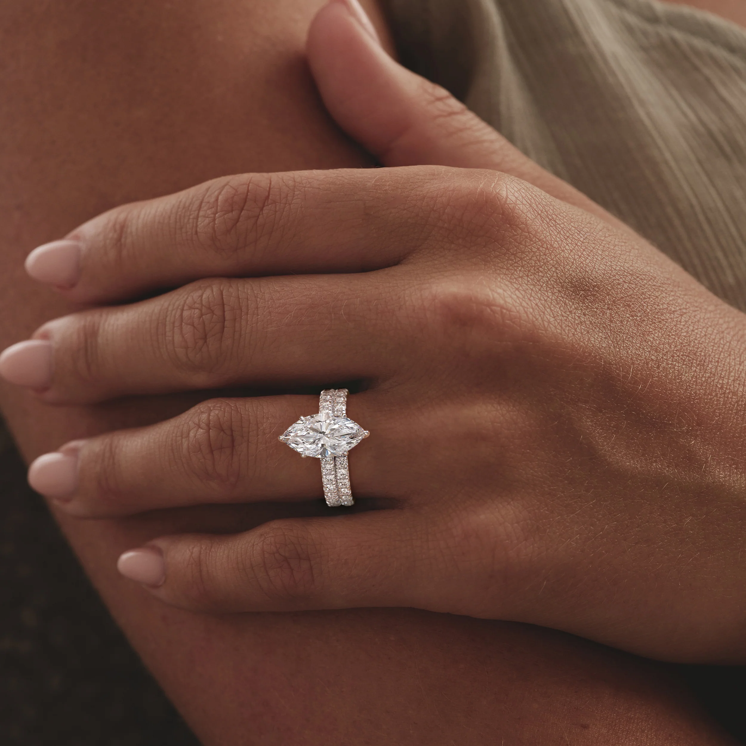 Amora Marquise 3.36ct Hidden Halo Lab Diamond Engagement Ring With Side Stones Set in 18K White Gold - Image 2