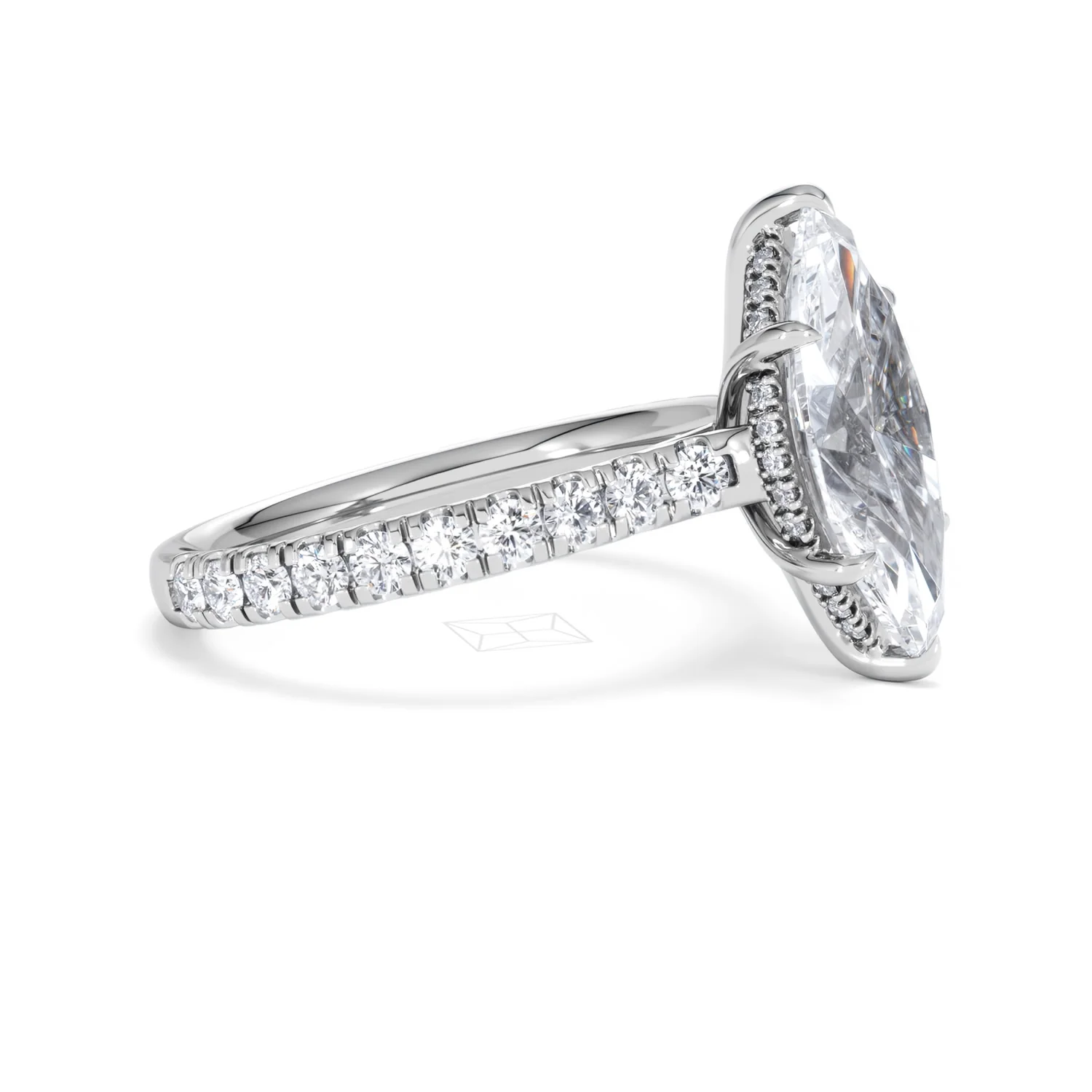 Amora Marquise 3.36ct Hidden Halo Lab Diamond Engagement Ring With Side Stones Set in 18K White Gold - Image 22