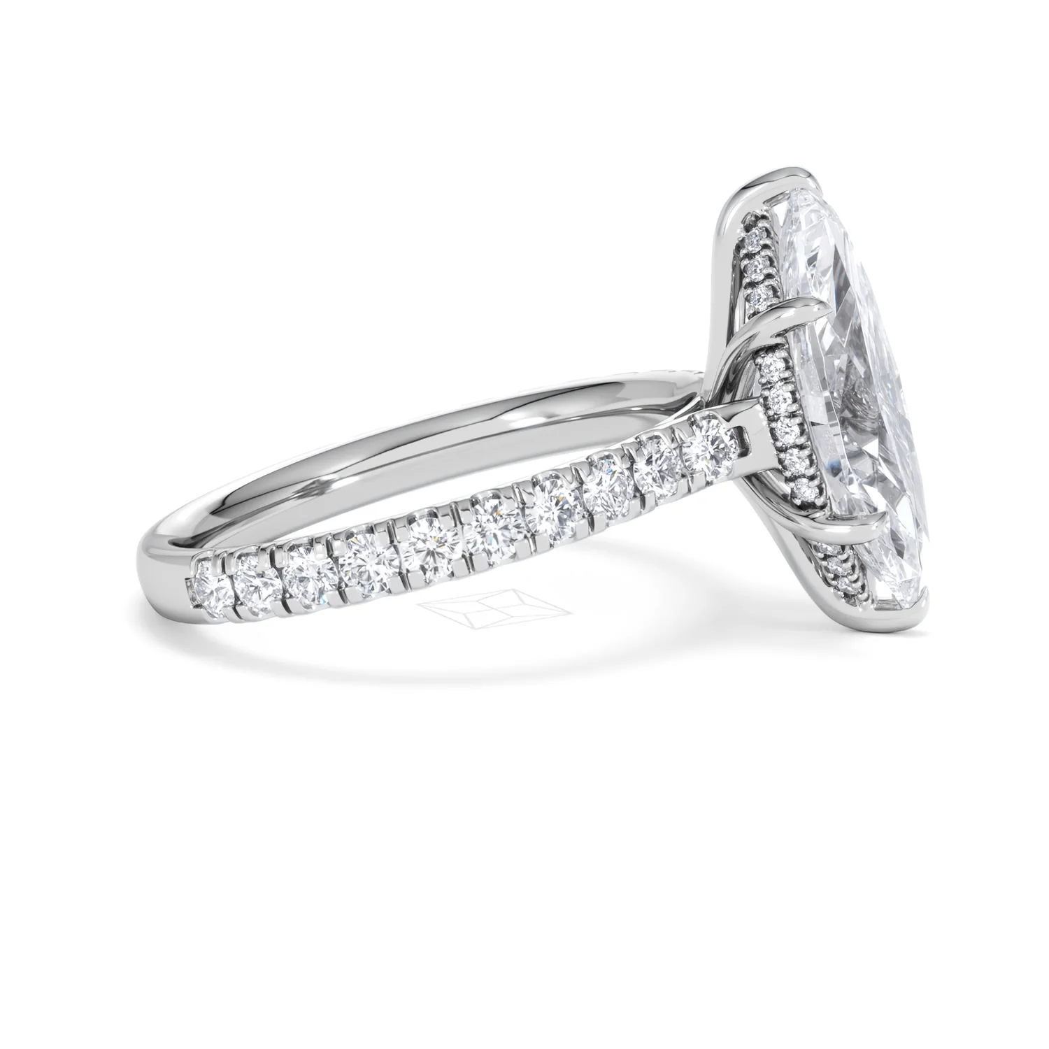 Amora Marquise 3.36ct Hidden Halo Lab Diamond Engagement Ring With Side Stones Set in 18K White Gold - Image 25