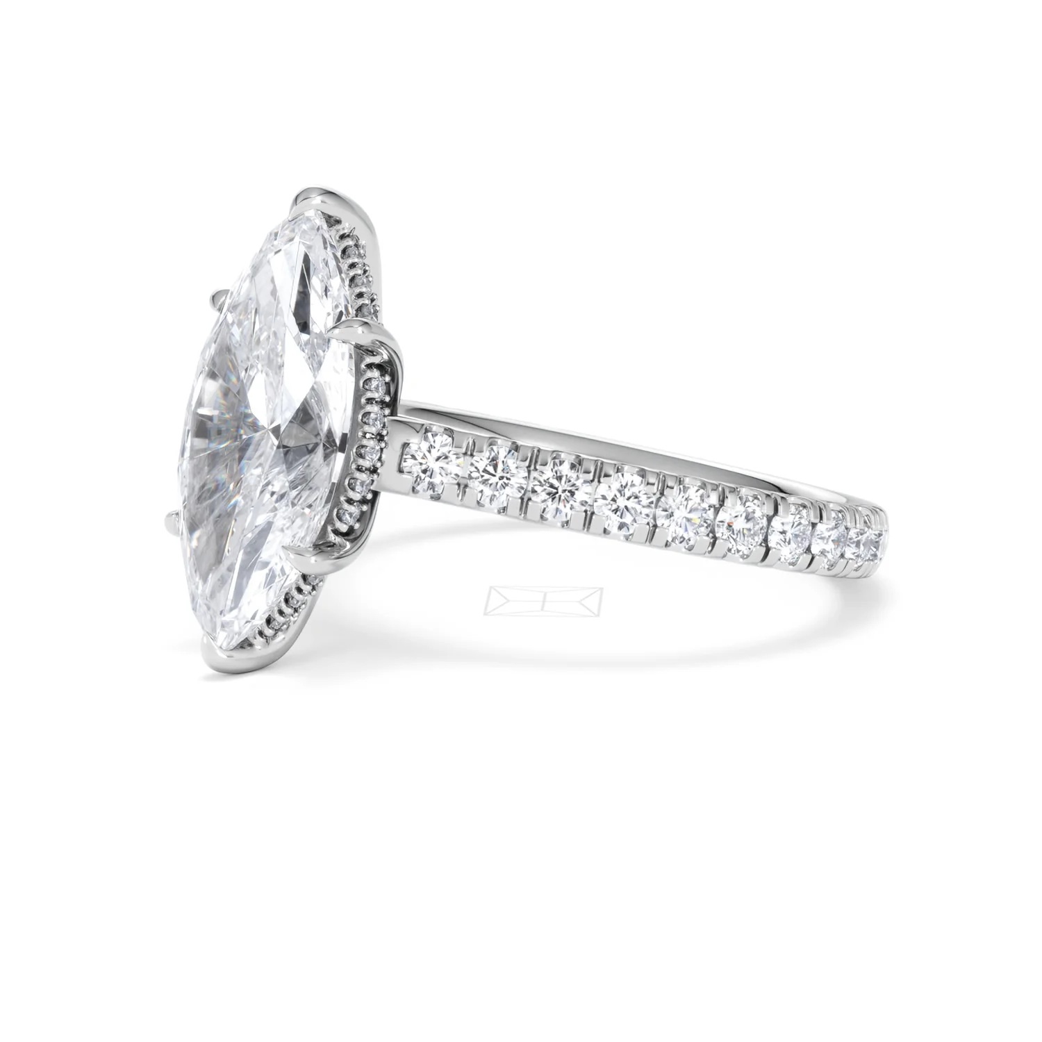 Amora Marquise 3.36ct Hidden Halo Lab Diamond Engagement Ring With Side Stones Set in 18K White Gold - Image 77