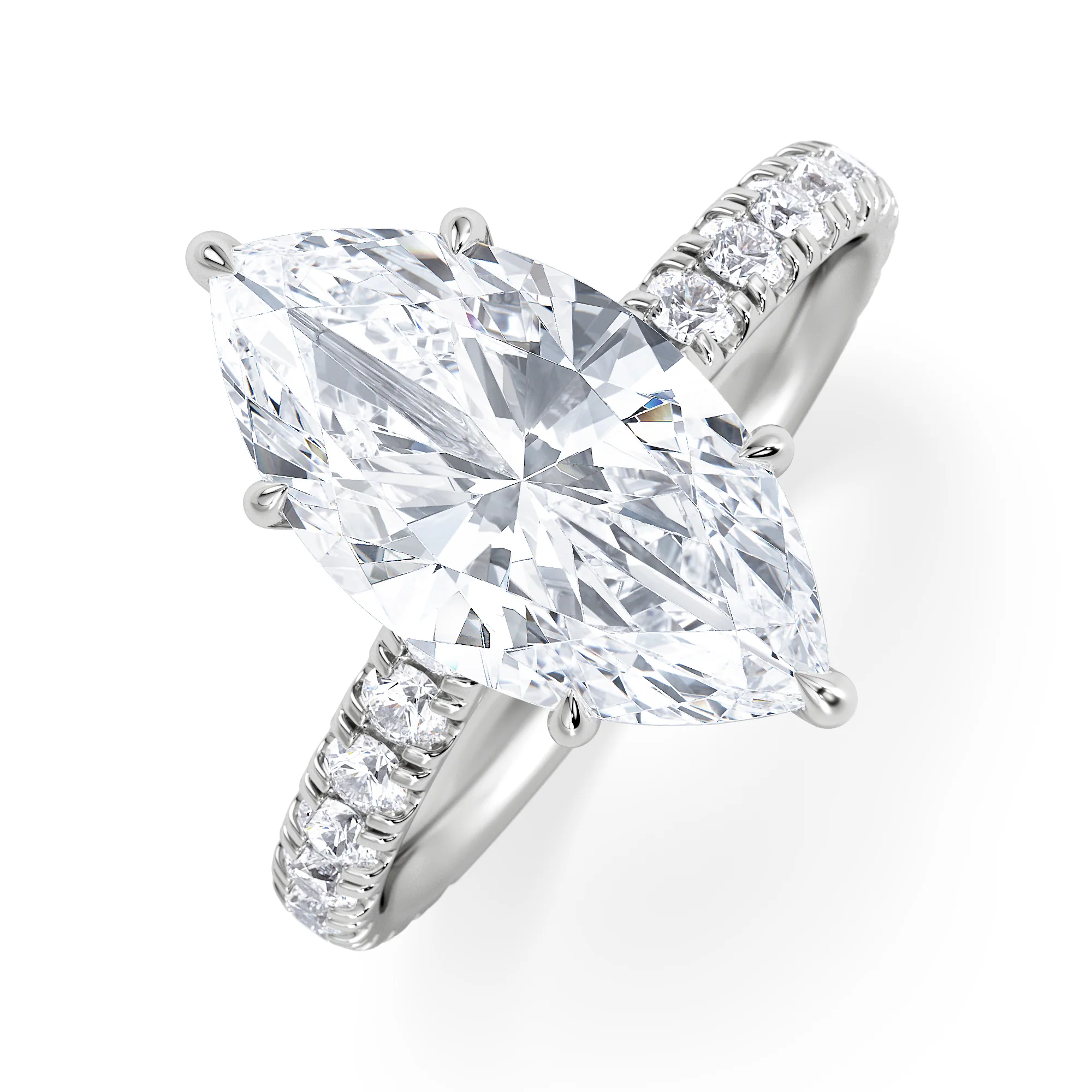 Amora Marquise 3.36ct Hidden Halo Lab Diamond Engagement Ring With Side Stones Set in Platinum