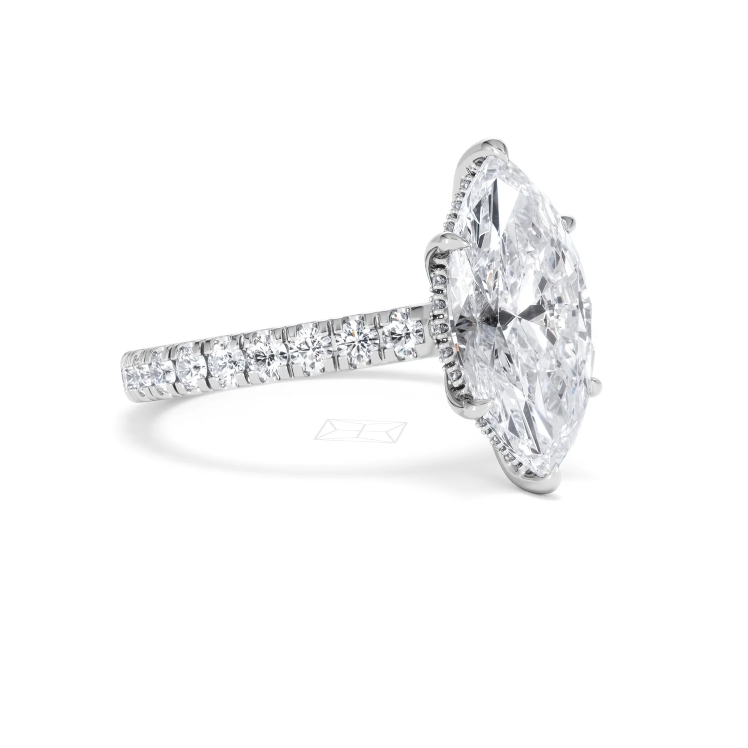 Amora Marquise 3.36ct Hidden Halo Lab Diamond Engagement Ring With Side Stones Set in Platinum - Image 16