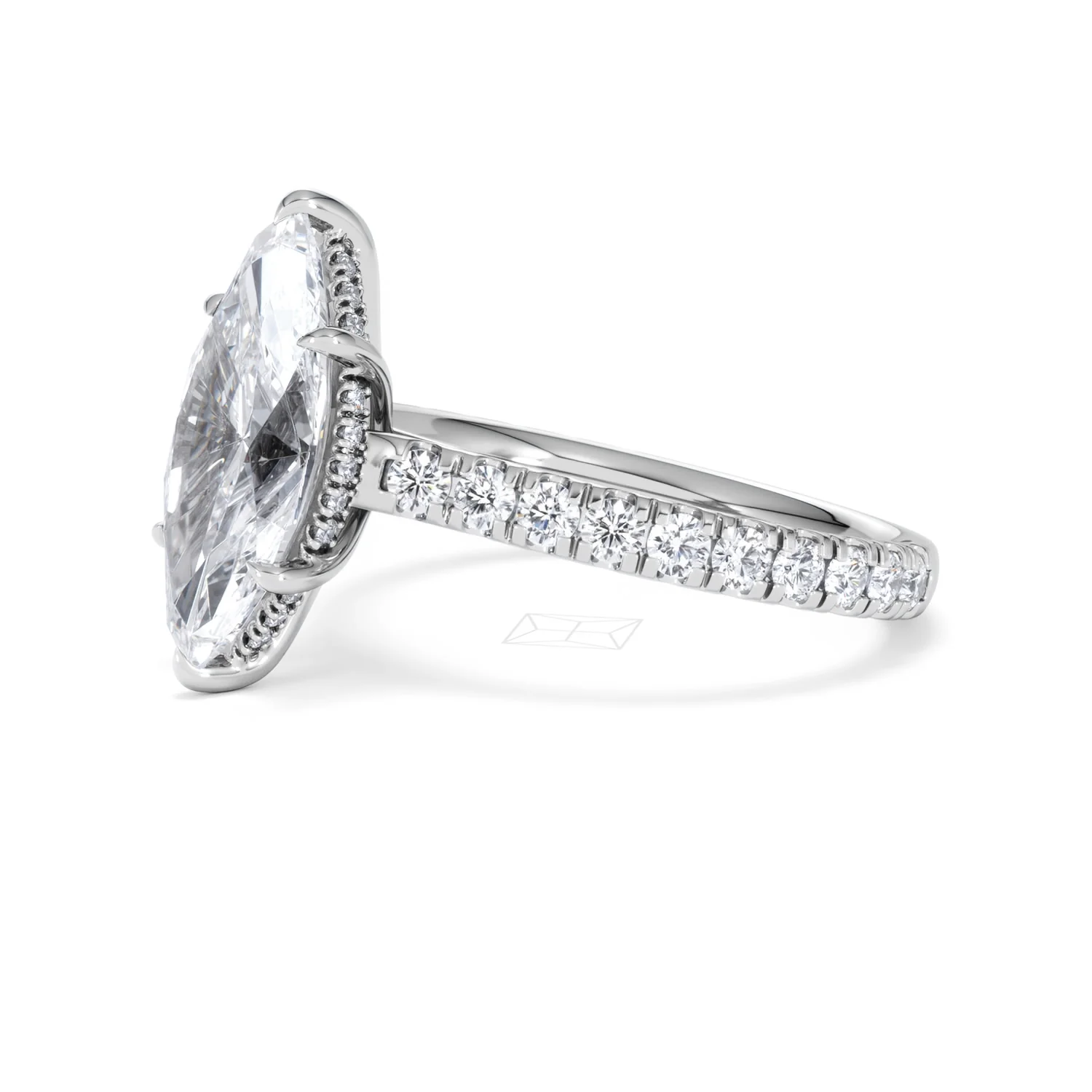 Amora Marquise 3.36ct Hidden Halo Lab Diamond Engagement Ring With Side Stones Set in Platinum - Image 75