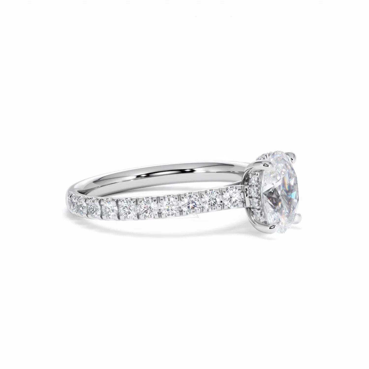 Amora Oval 1.00ct Hidden Halo Diamond Engagement Ring With Side Stones Set in 18K White Gold - Image 22