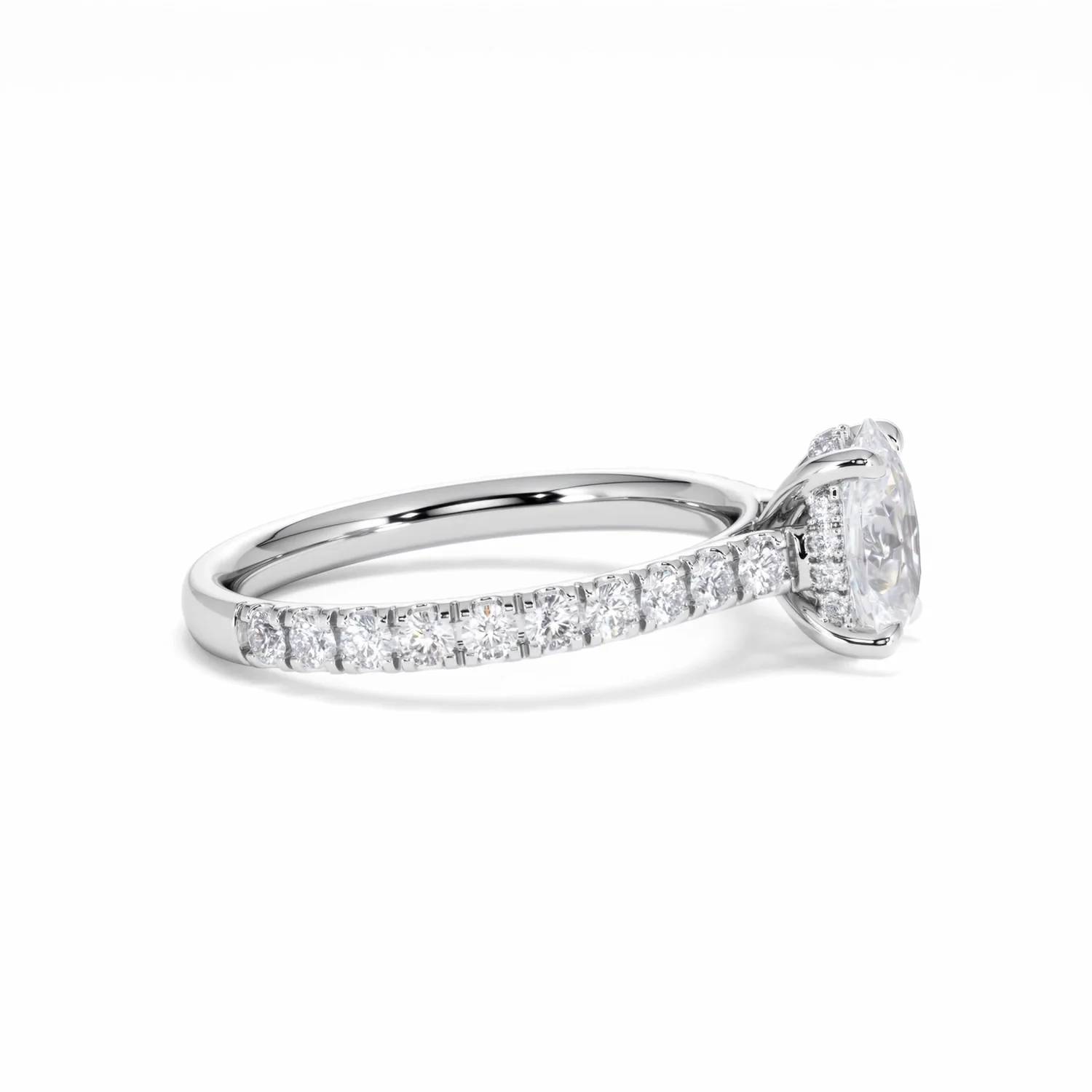 Amora Oval 1.00ct Hidden Halo Diamond Engagement Ring With Side Stones Set in 18K White Gold - Image 27