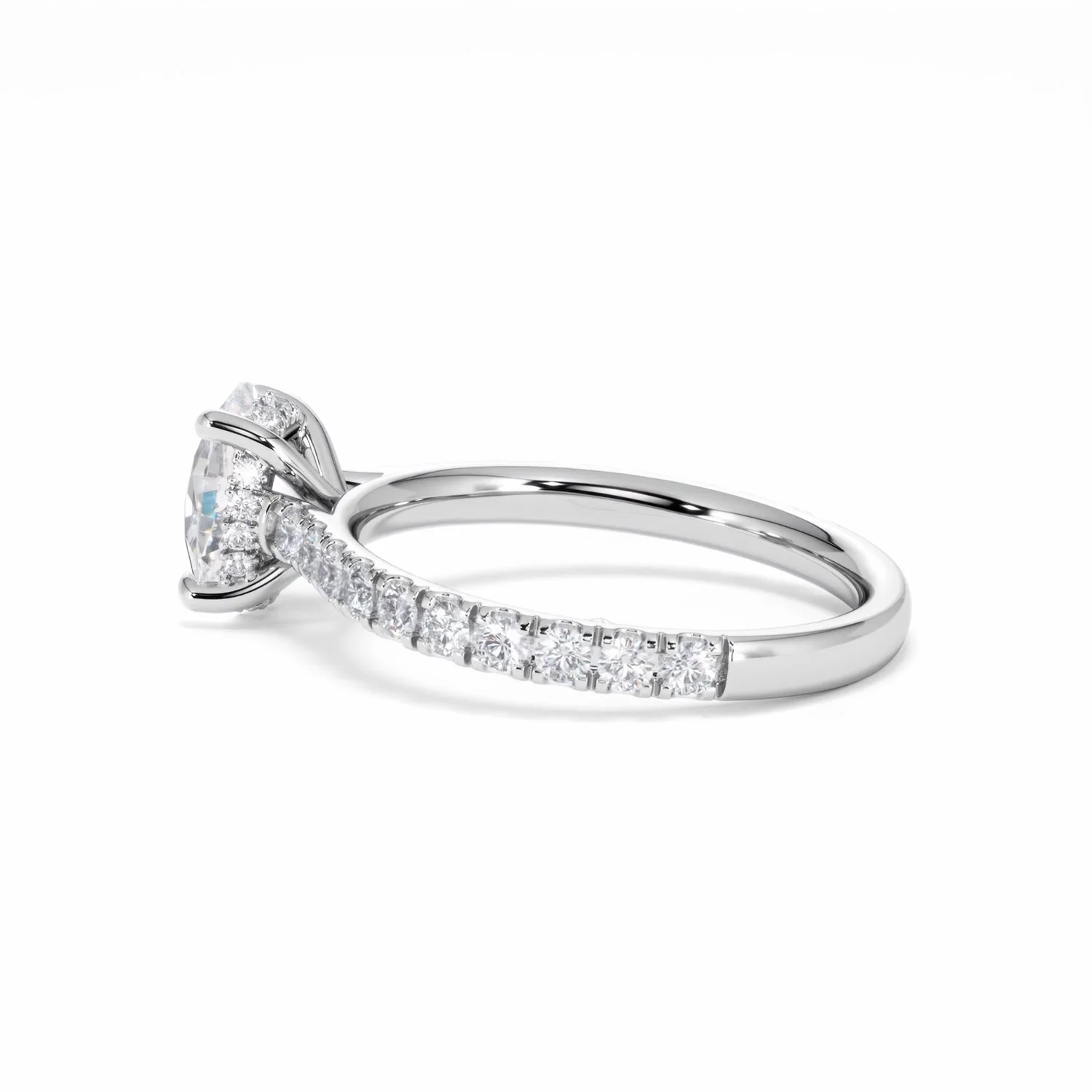 Amora Oval 1.00ct Hidden Halo Diamond Engagement Ring With Side Stones Set in 18K White Gold - Image 66