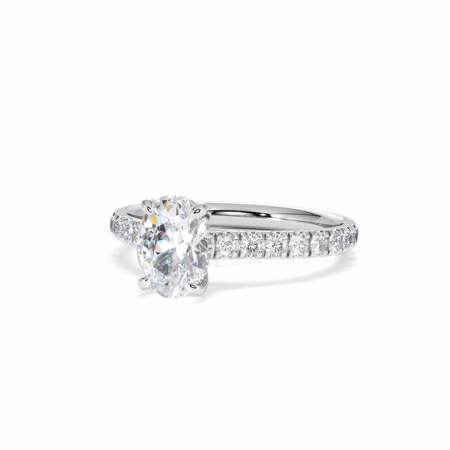 Amora Oval 1.00ct Hidden Halo Diamond Engagement Ring With Side Stones Set in 18K White Gold - Image 85