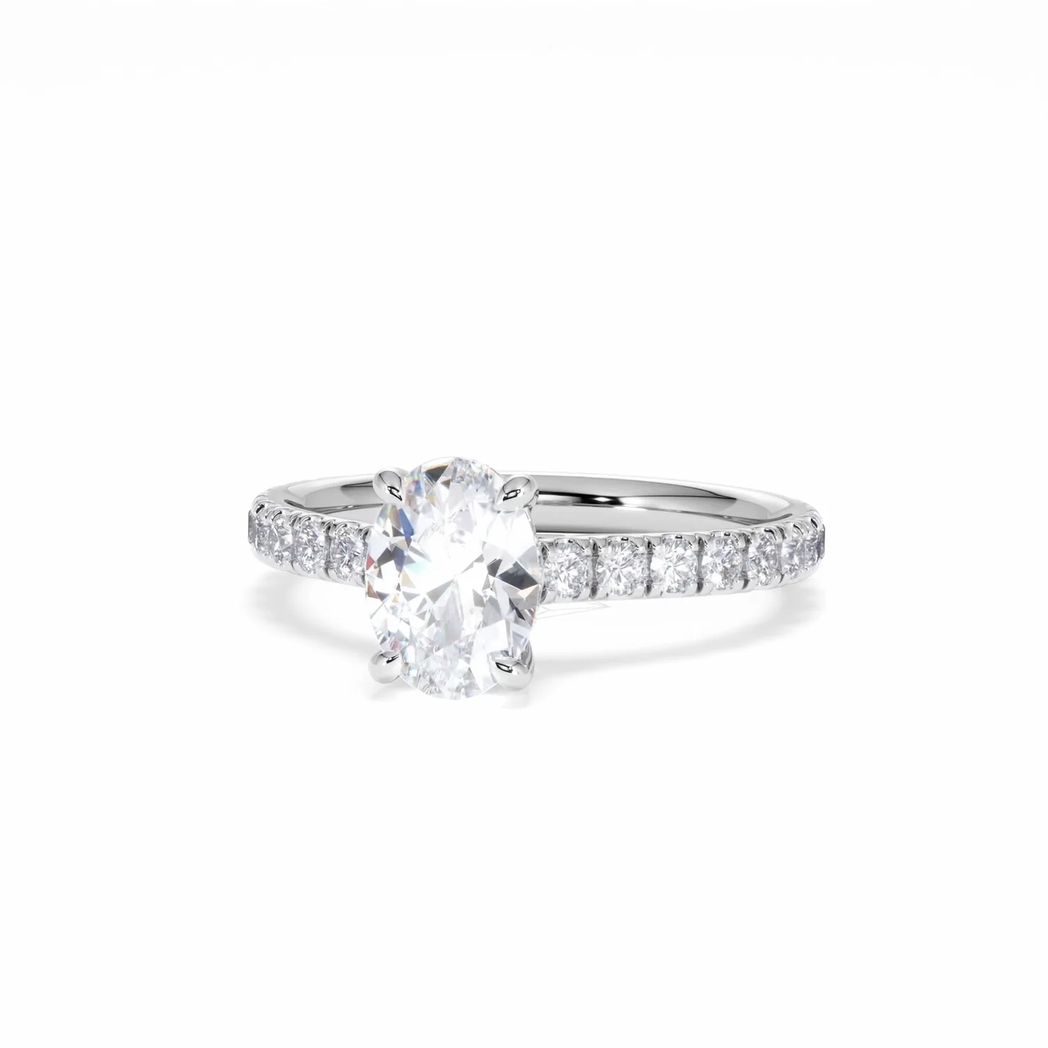 Amora Oval 1.00ct Hidden Halo Diamond Engagement Ring With Side Stones Set in 18K White Gold - Image 87