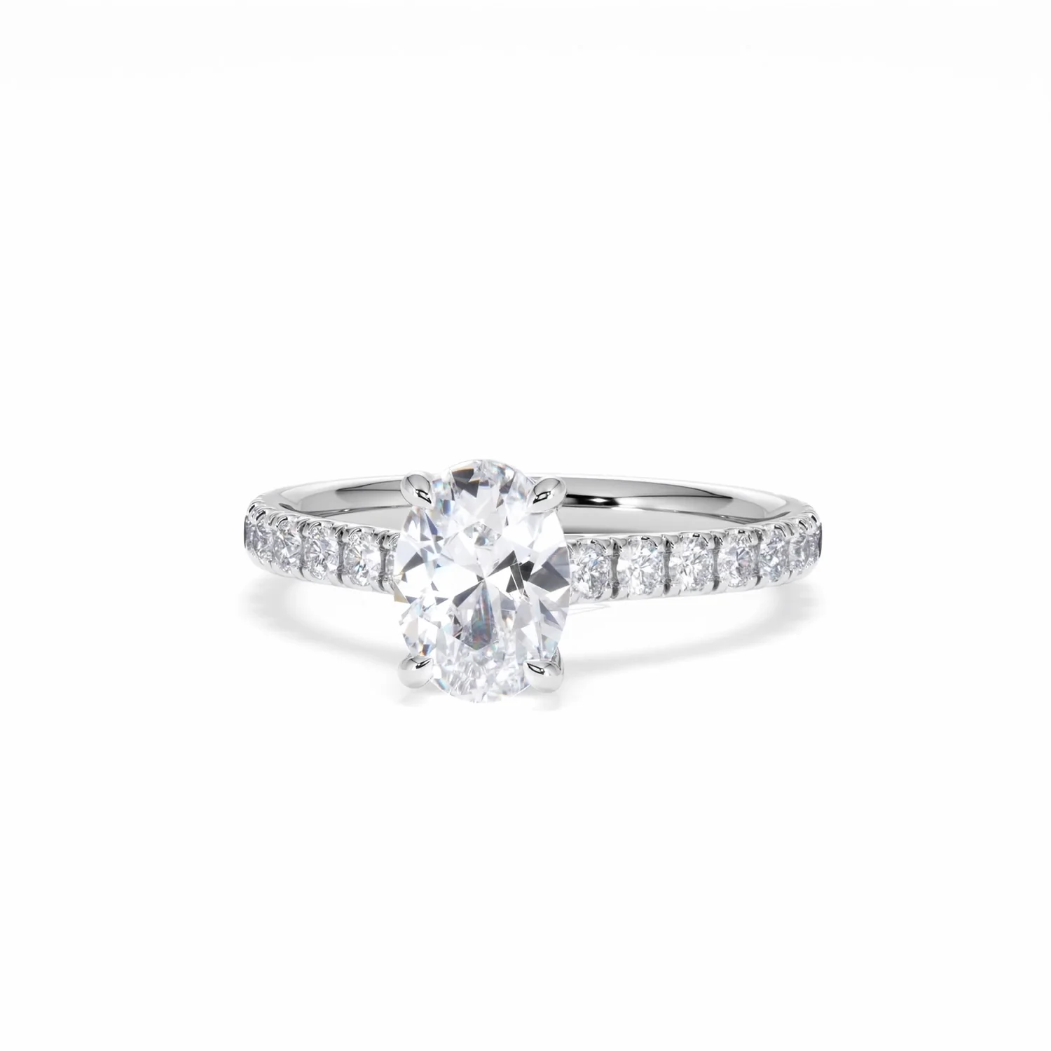 Amora Oval 1.00ct Hidden Halo Diamond Engagement Ring With Side Stones Set in 18K White Gold - Image 88