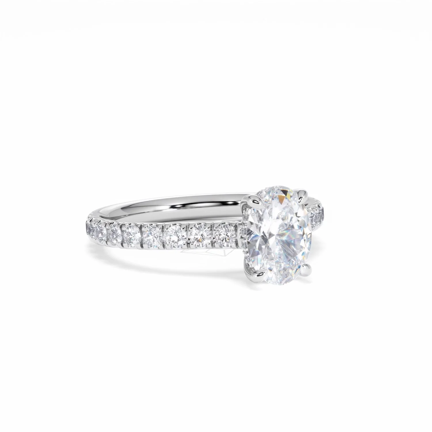 Amora Oval 1.00ct Hidden Halo Diamond Engagement Ring With Side Stones Set in Platinum - Image 16