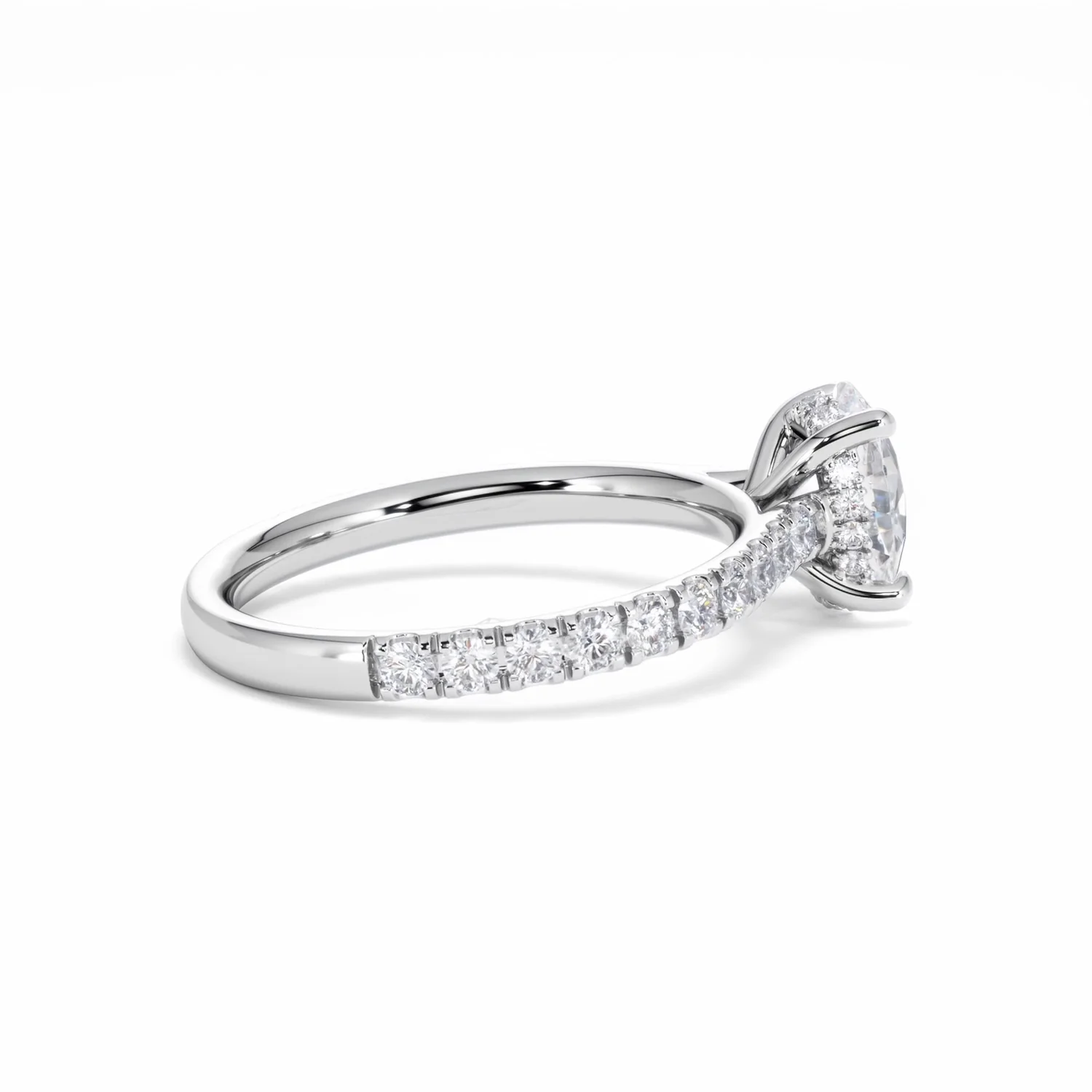 Amora Oval 1.00ct Hidden Halo Diamond Engagement Ring With Side Stones Set in Platinum - Image 34