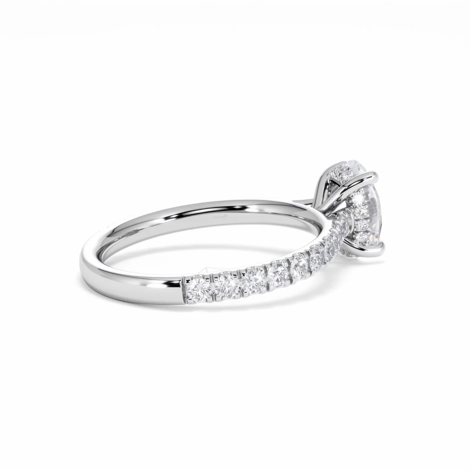 Amora Oval 1.00ct Hidden Halo Diamond Engagement Ring With Side Stones Set in Platinum - Image 36