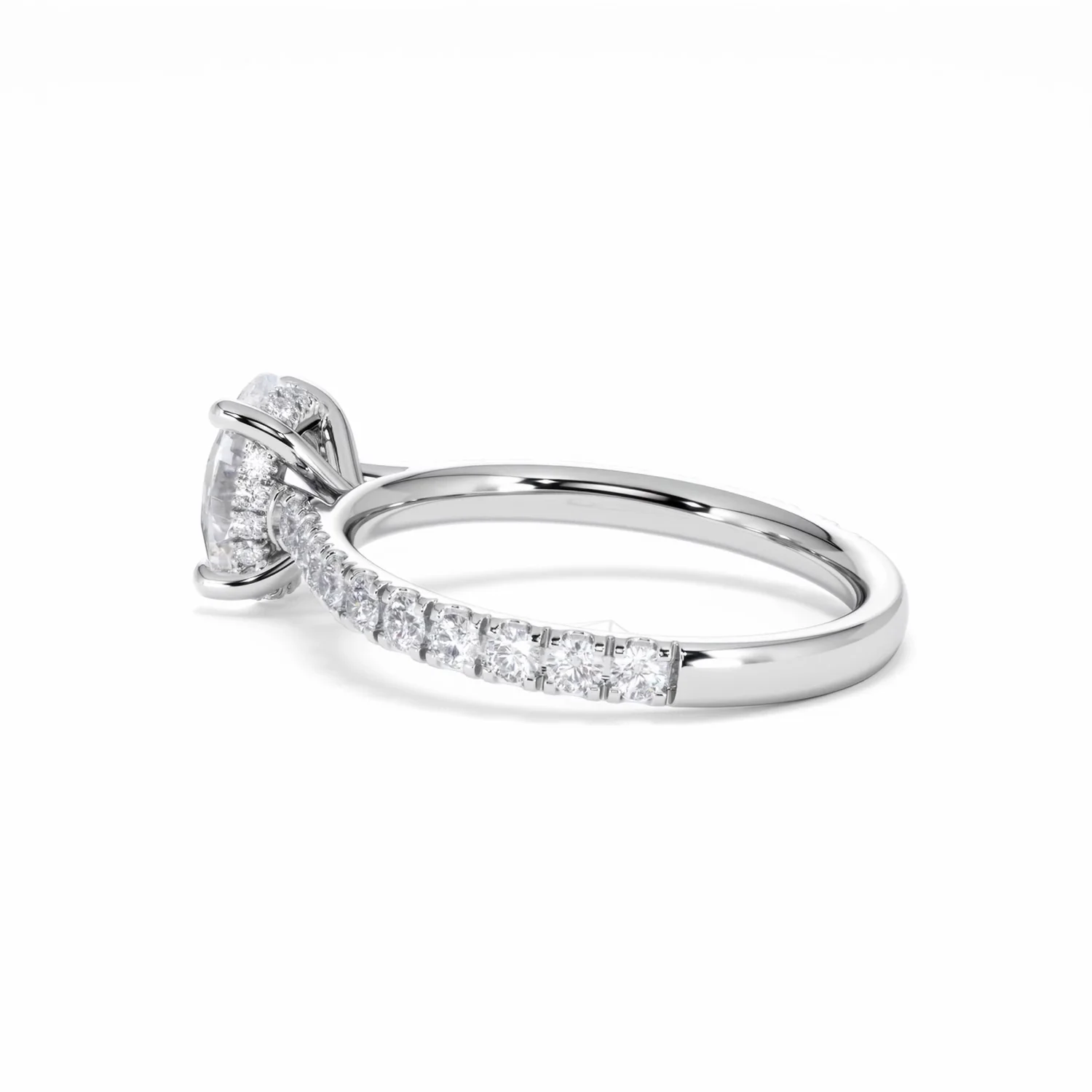 Amora Oval 1.00ct Hidden Halo Diamond Engagement Ring With Side Stones Set in Platinum - Image 64