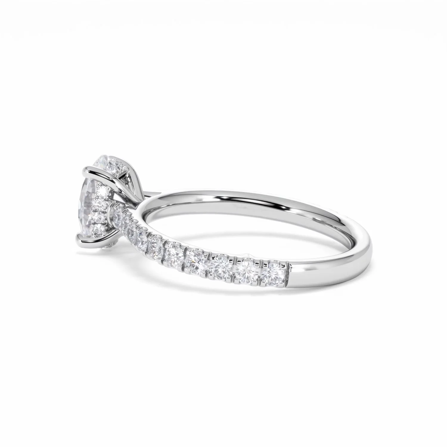 Amora Oval 1.00ct Hidden Halo Diamond Engagement Ring With Side Stones Set in Platinum - Image 65