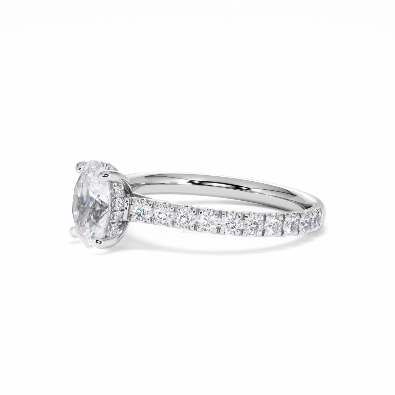 Amora Oval 1.00ct Hidden Halo Diamond Engagement Ring With Side Stones Set in Platinum - Image 77