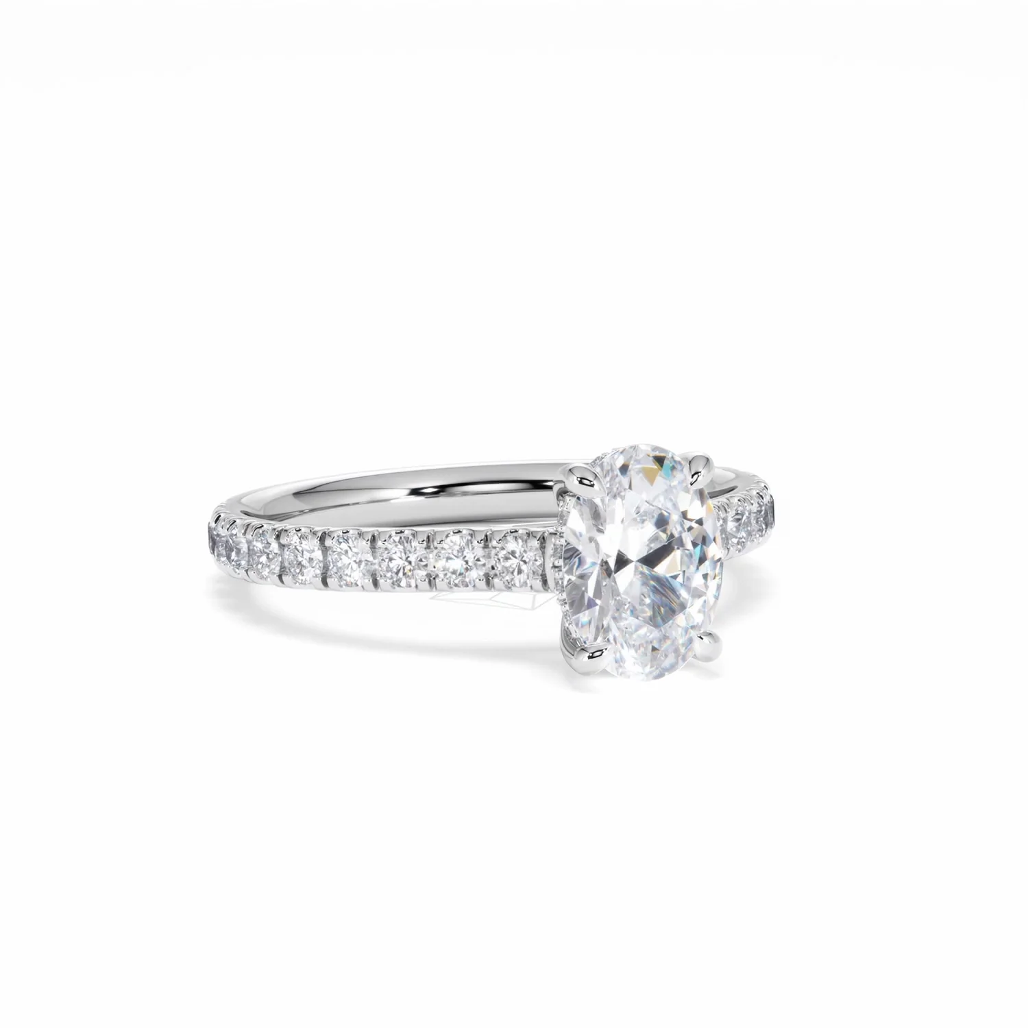 Amora Oval 1.00ct Hidden Halo Lab Diamond Engagement Ring With Side Stones Set in 18K White Gold - Image 15