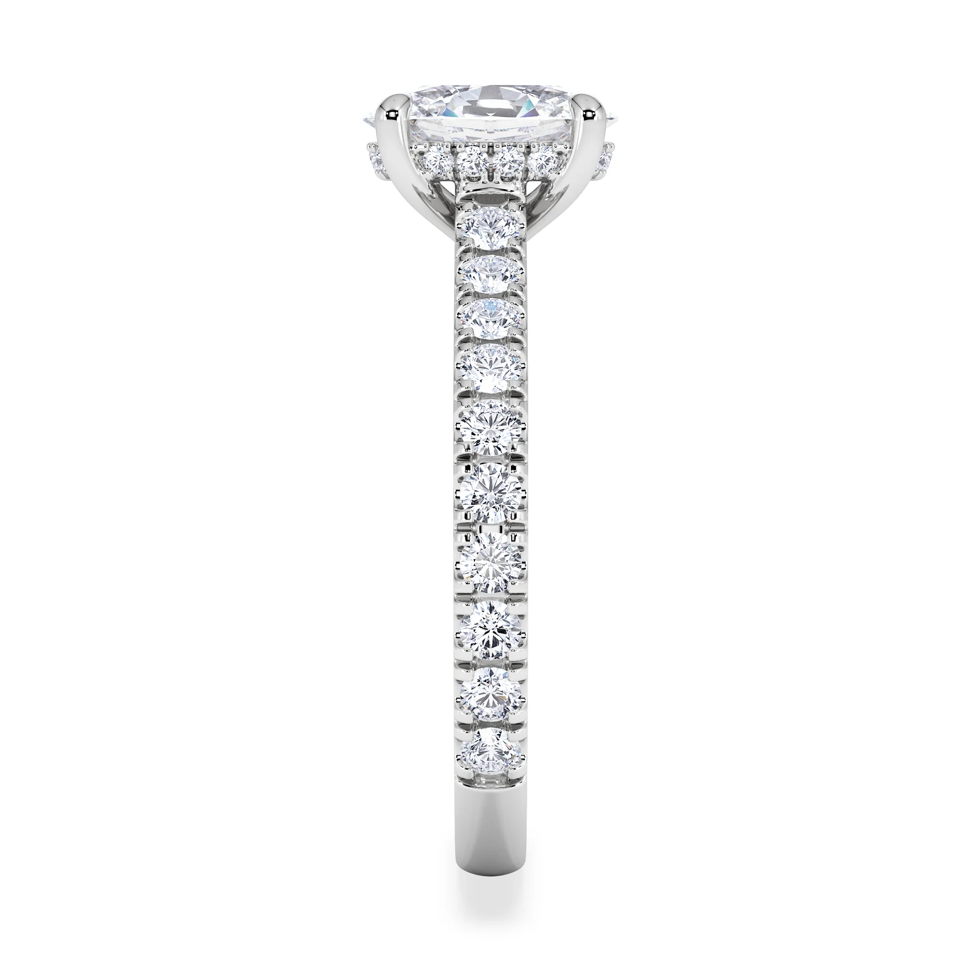 Amora Oval 1.00ct Hidden Halo Lab Diamond Engagement Ring With Side Stones Set in 18K White Gold - Image 5