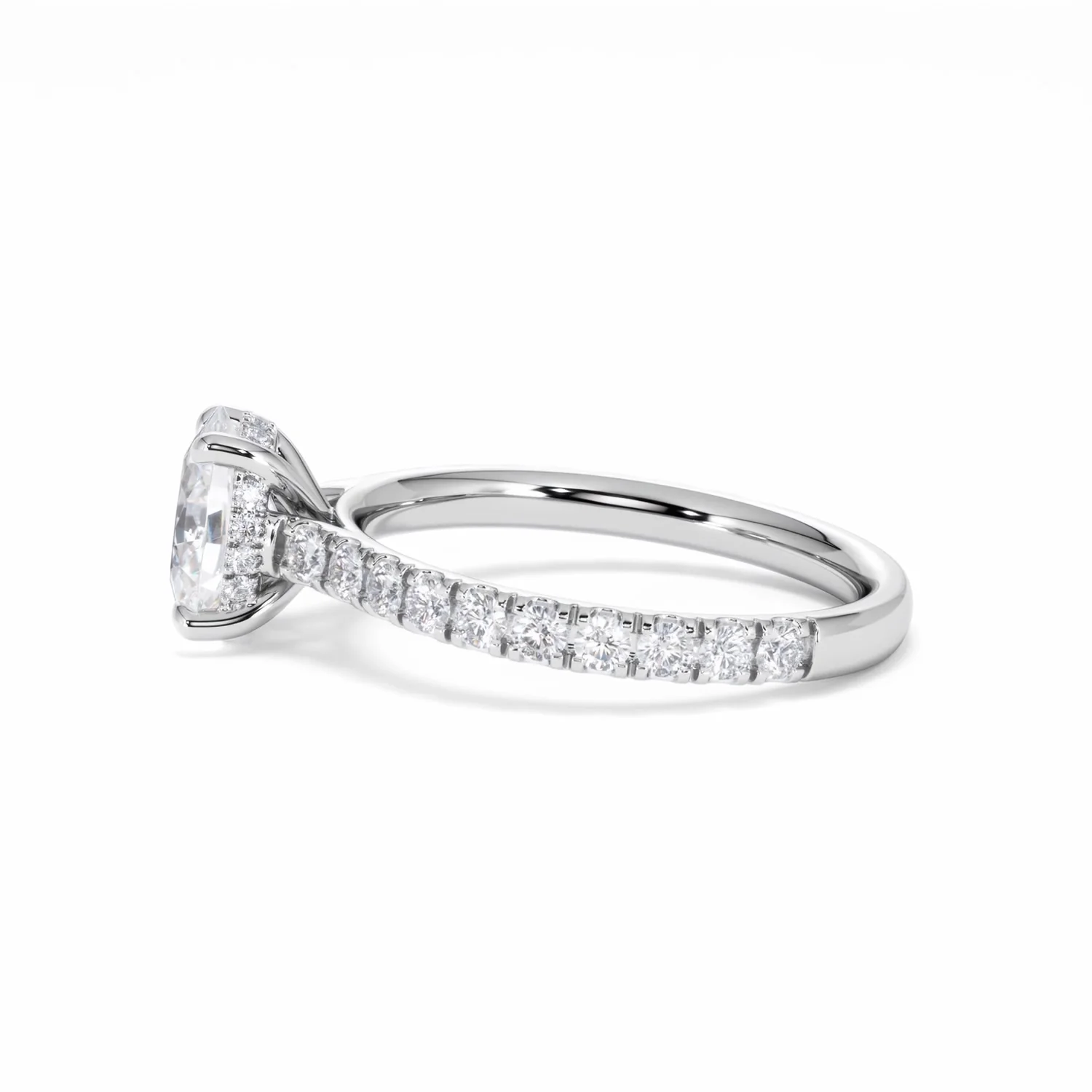 Amora Oval 1.00ct Hidden Halo Lab Diamond Engagement Ring With Side Stones Set in 18K White Gold - Image 70