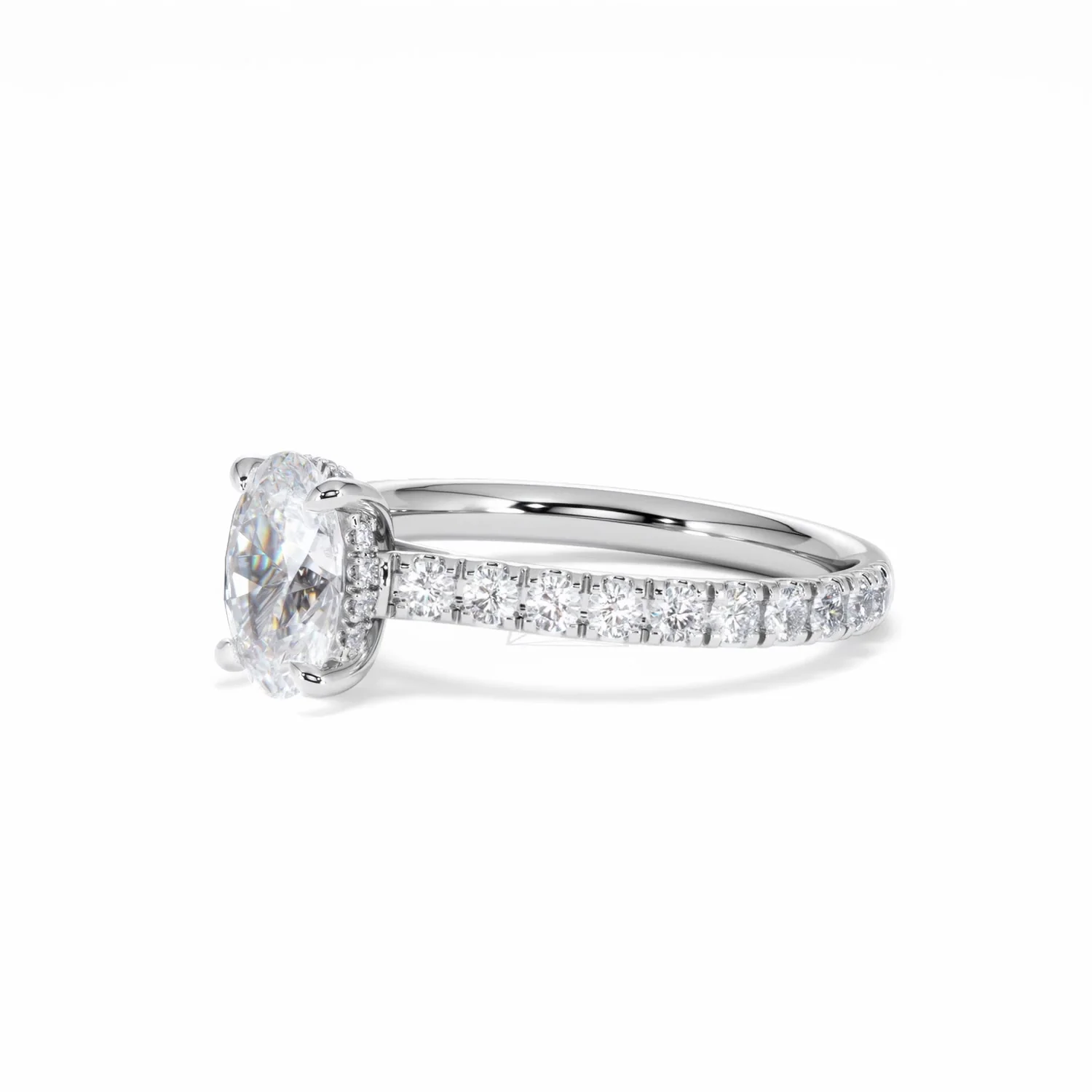 Amora Oval 1.00ct Hidden Halo Lab Diamond Engagement Ring With Side Stones Set in 18K White Gold - Image 79