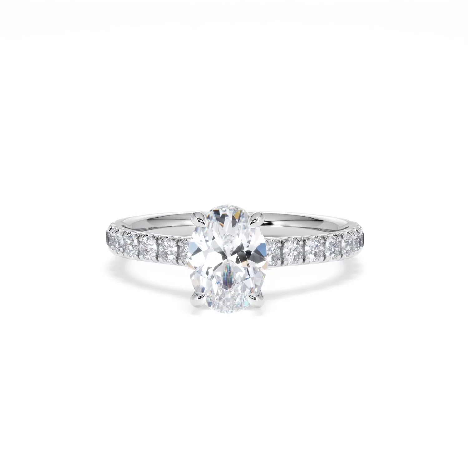 Amora Oval 1.00ct Hidden Halo Lab Diamond Engagement Ring With Side Stones Set in 18K White Gold - Image 89