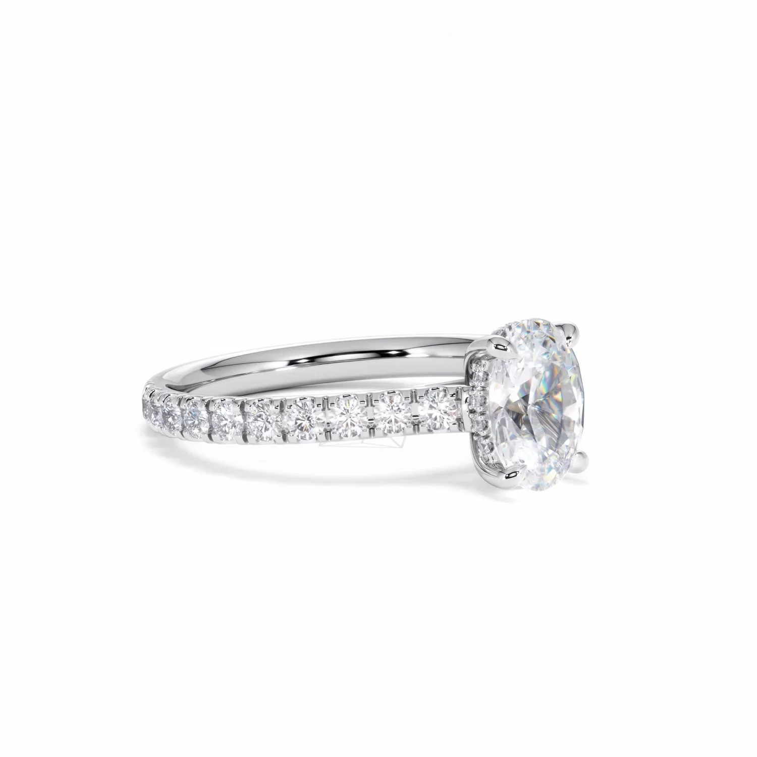 Amora Oval 1.00ct Hidden Halo Lab Diamond Engagement Ring With Side Stones Set in Platinum - Image 19