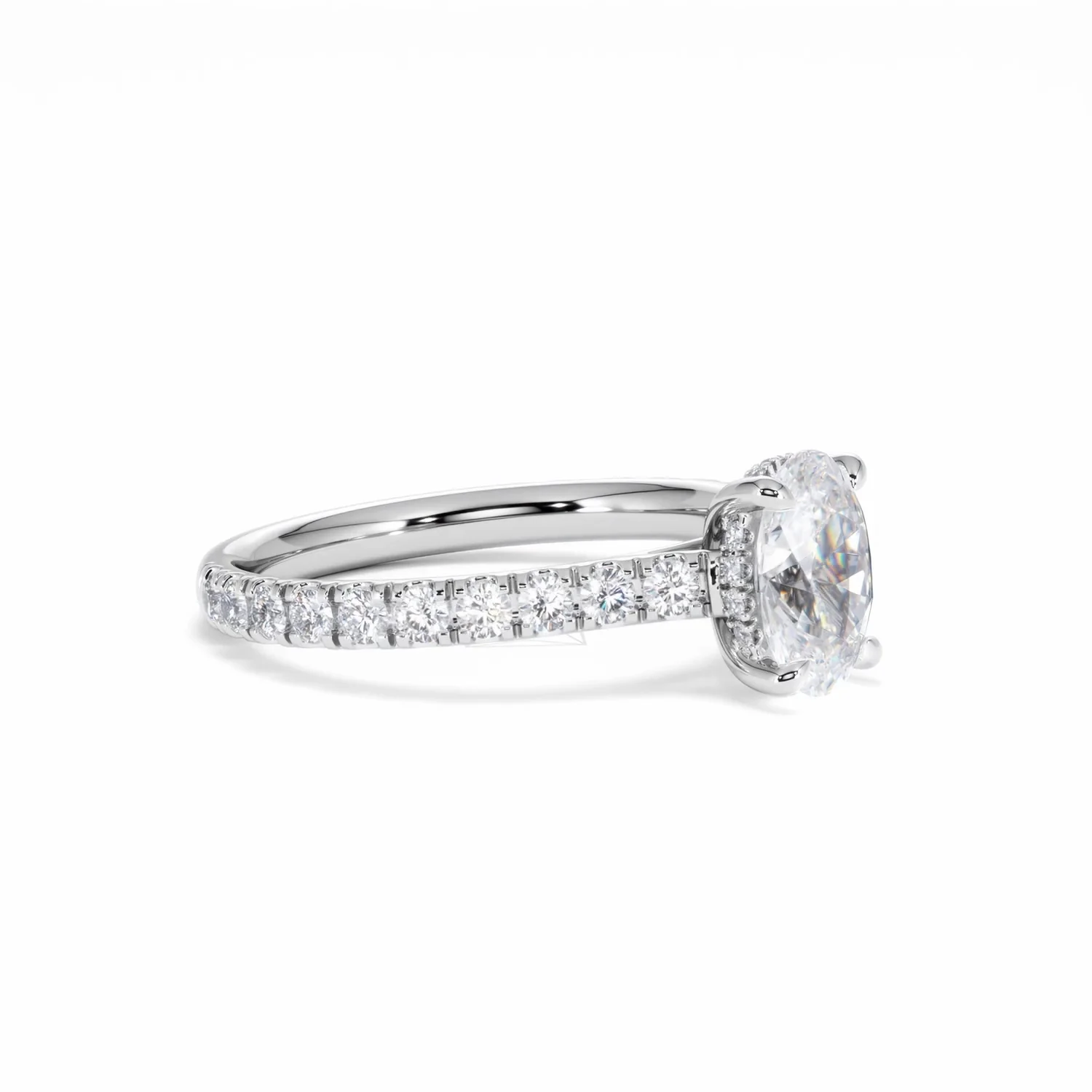 Amora Oval 1.00ct Hidden Halo Lab Diamond Engagement Ring With Side Stones Set in Platinum - Image 21