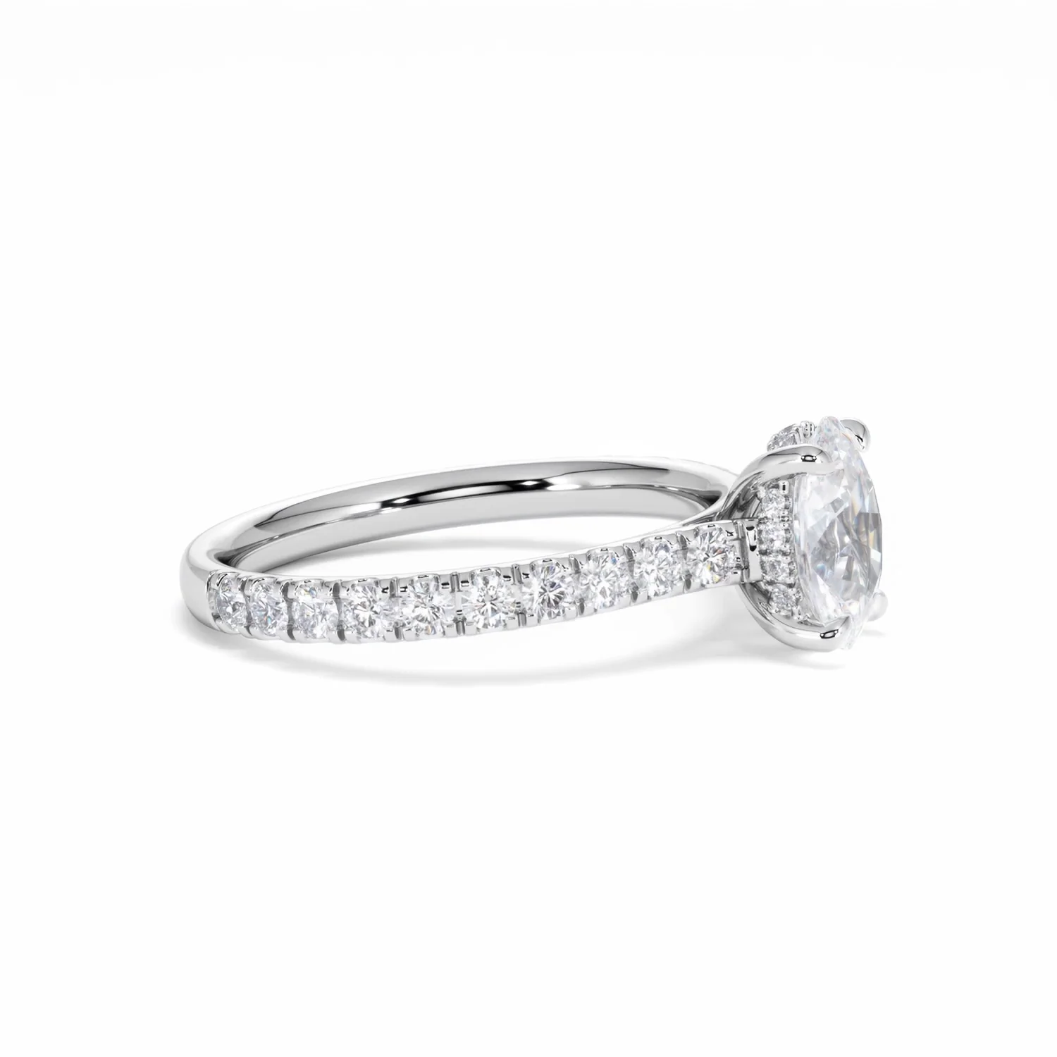 Amora Oval 1.00ct Hidden Halo Lab Diamond Engagement Ring With Side Stones Set in Platinum - Image 25