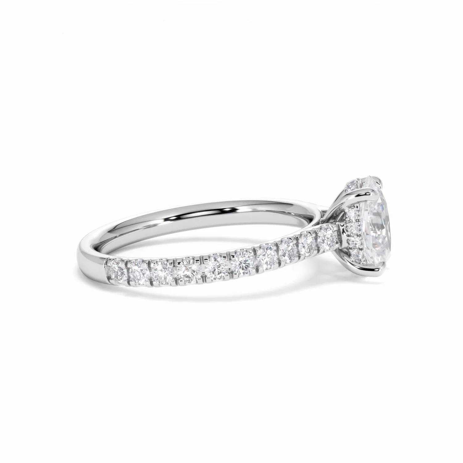 Amora Oval 1.00ct Hidden Halo Lab Diamond Engagement Ring With Side Stones Set in Platinum - Image 28