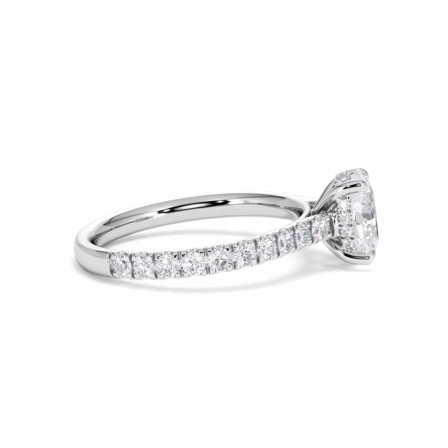 Amora Oval 1.00ct Hidden Halo Lab Diamond Engagement Ring With Side Stones Set in Platinum - Image 29