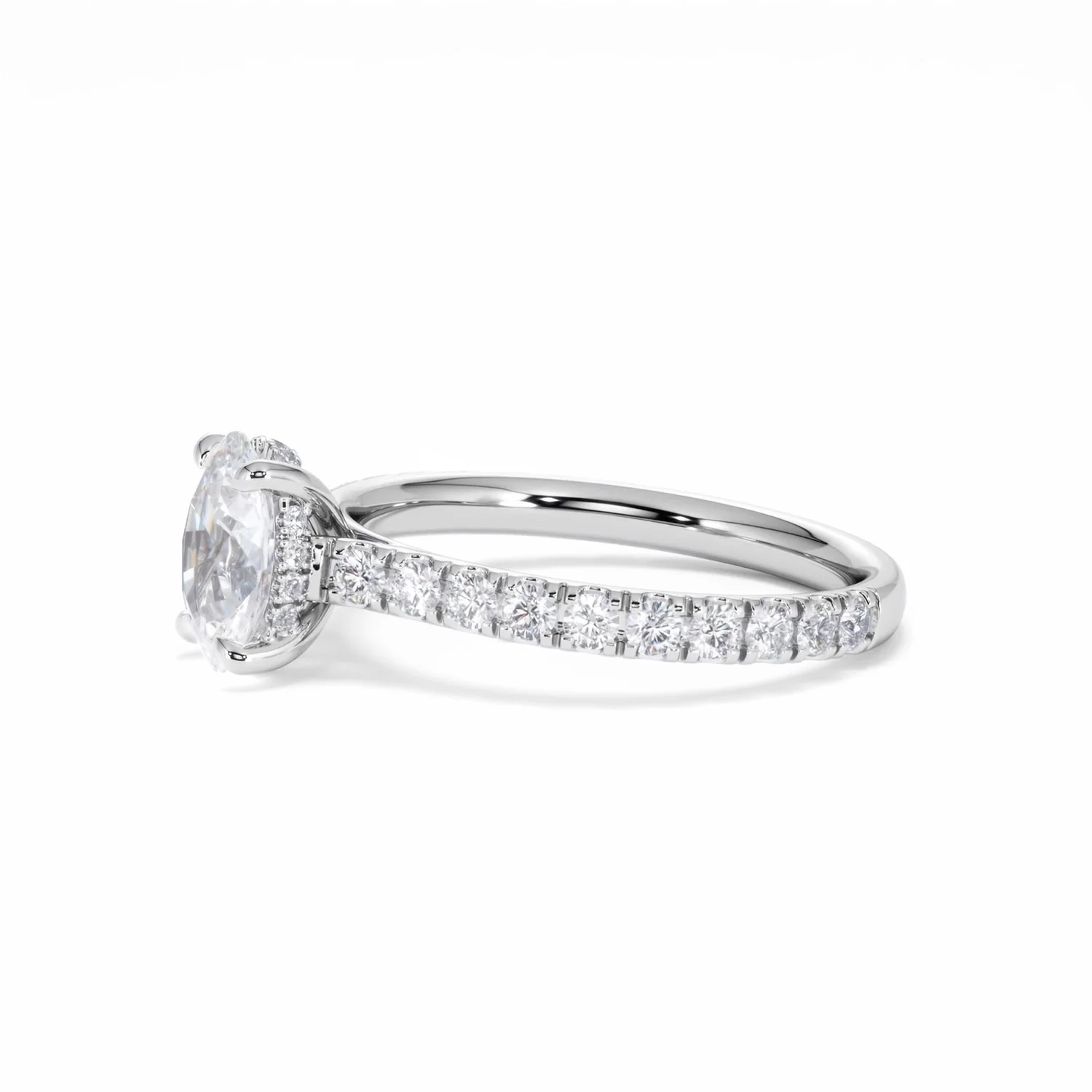Amora Oval 1.00ct Hidden Halo Lab Diamond Engagement Ring With Side Stones Set in Platinum - Image 75