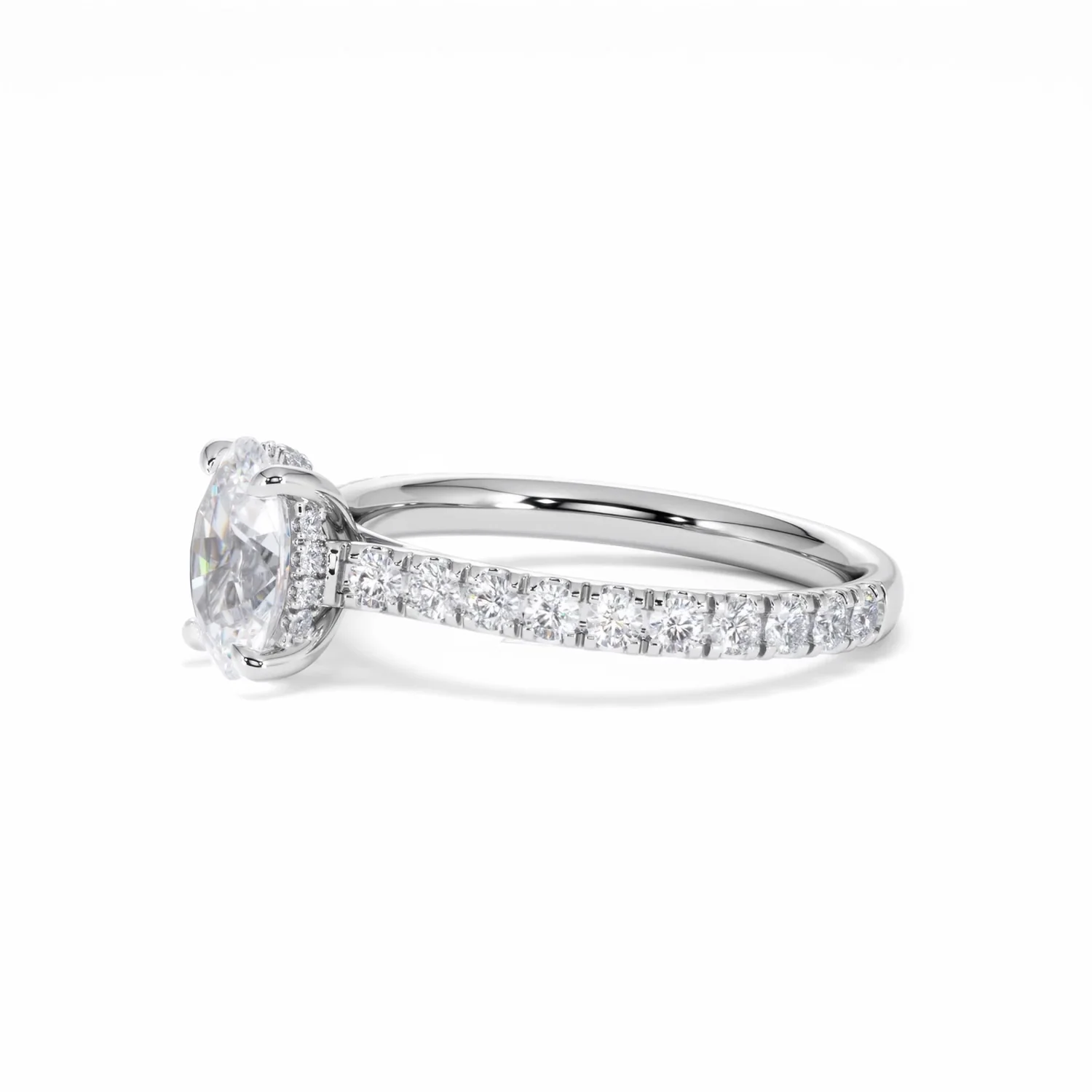Amora Oval 1.00ct Hidden Halo Lab Diamond Engagement Ring With Side Stones Set in Platinum - Image 76