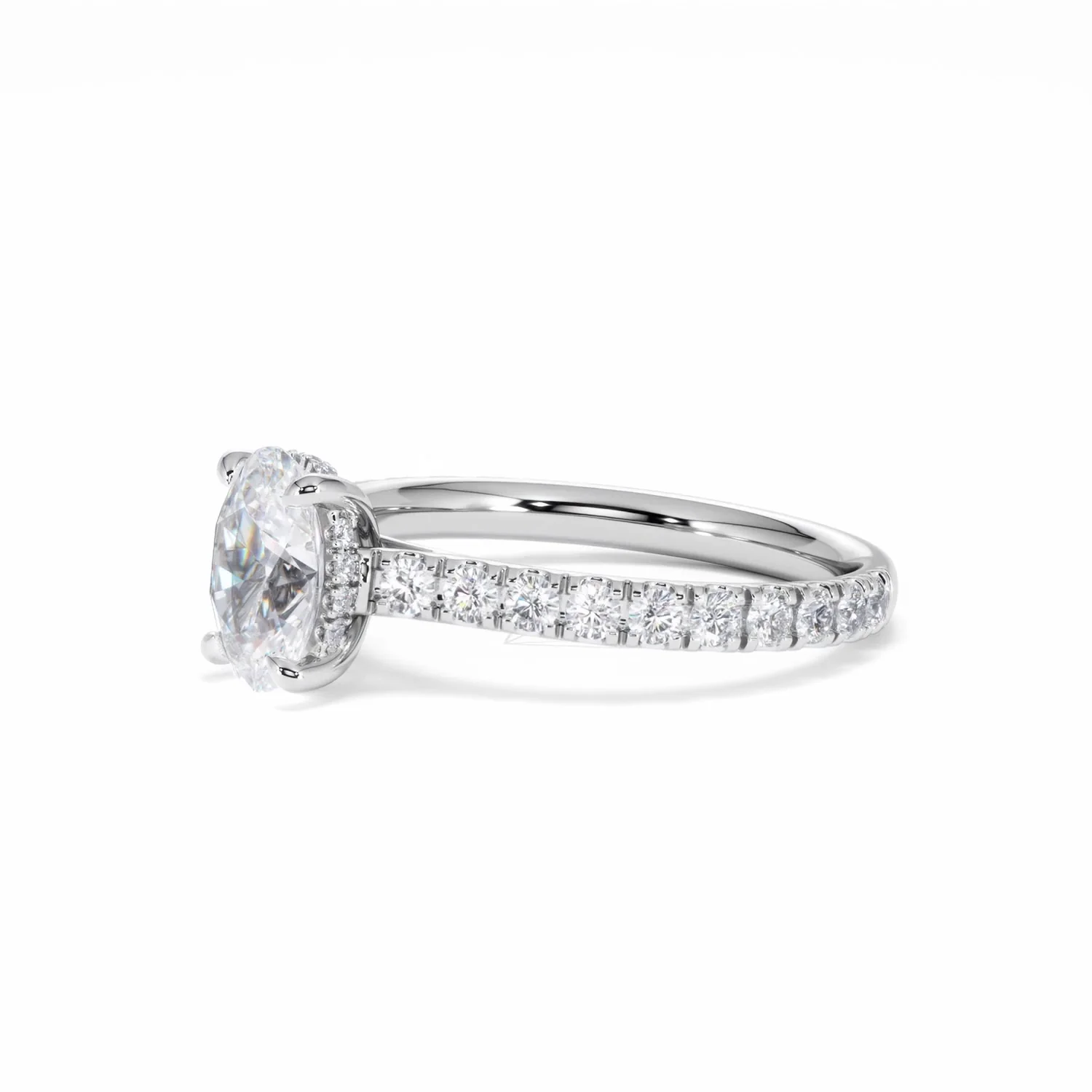 Amora Oval 1.00ct Hidden Halo Lab Diamond Engagement Ring With Side Stones Set in Platinum - Image 78