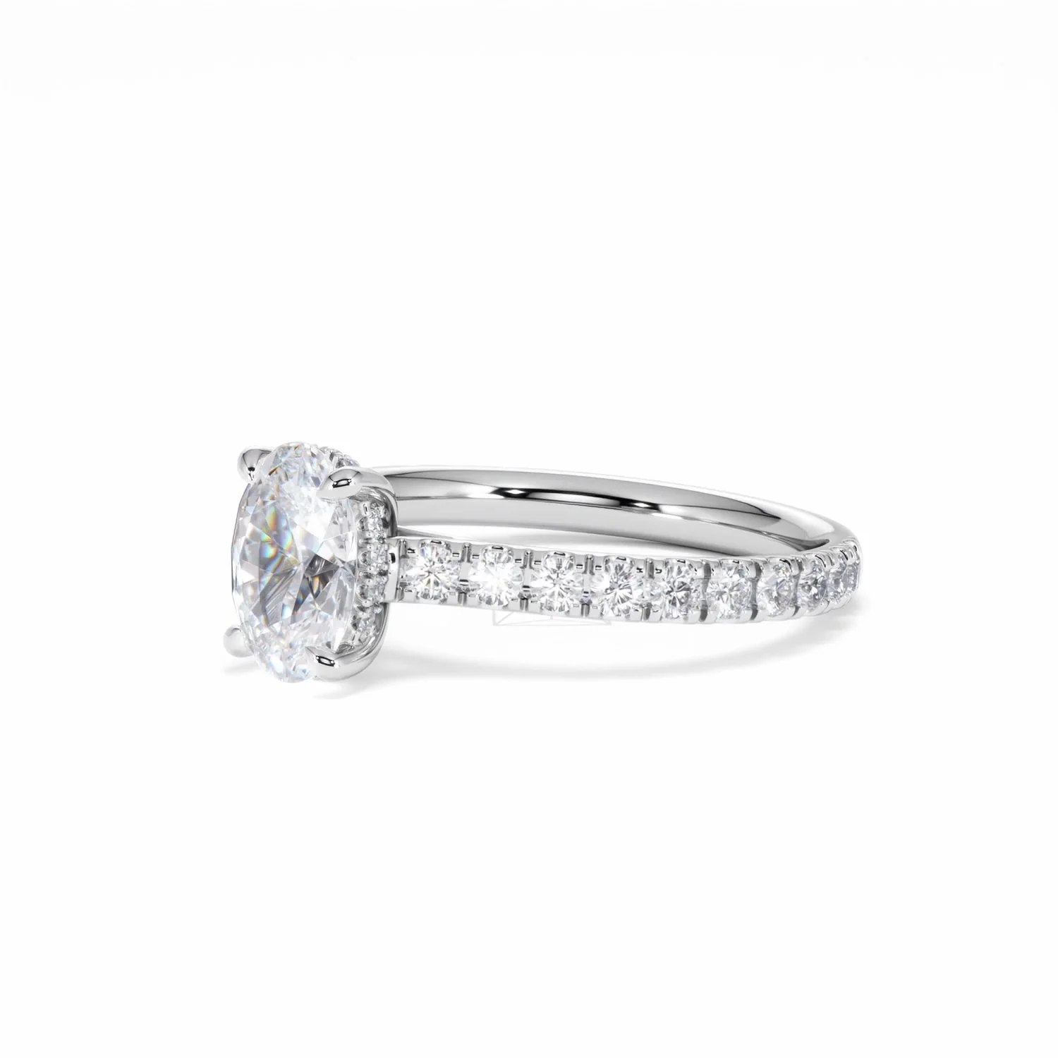 Amora Oval 1.00ct Hidden Halo Lab Diamond Engagement Ring With Side Stones Set in Platinum - Image 80