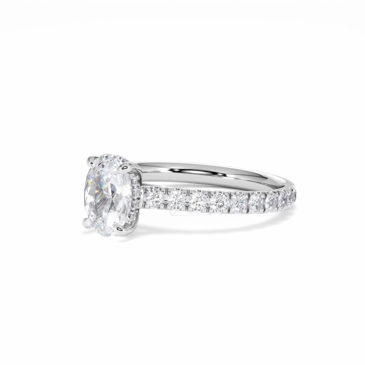 Amora Oval 1.00ct Hidden Halo Lab Diamond Engagement Ring With Side Stones Set in Platinum - Image 81