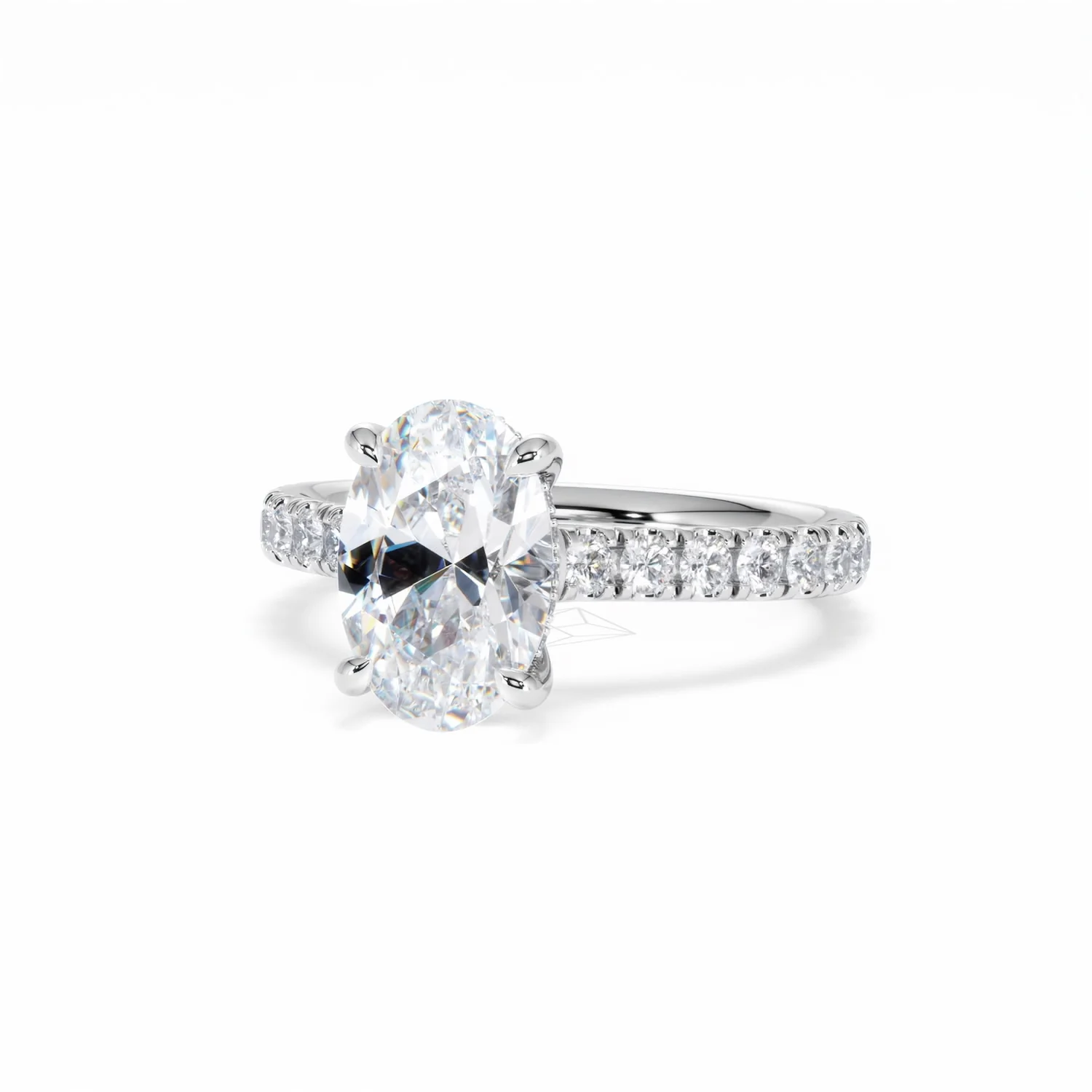 Amora Oval 2.00ct Hidden Halo Lab Diamond Engagement Ring With Side Stones Set in 18K White Gold - Image 84